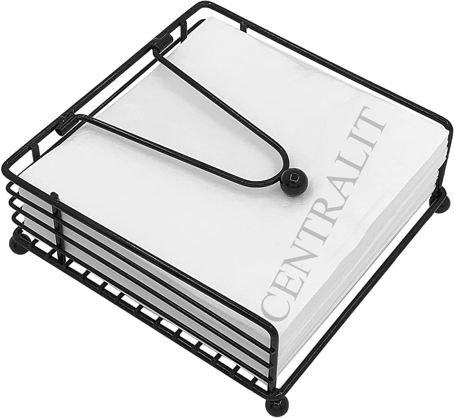 Napkin Holder for Dining Table - Square Shaped with Weighted Arm - Modern Tissue Paper Holder for Kitchen, Restaurant, Farmhouse, Gold - Diwali Decoration - Hotel Tableware (Black)