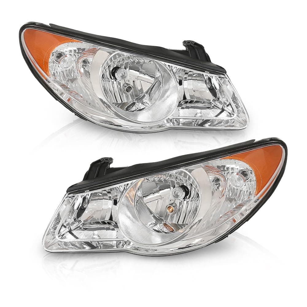 G-PLUS Headlight Assembly Halogen Pair, Compatible with Elantra 2007 2008 2009 2010 Headlamp Left and Right, HY2502138 HY2503138 Clear Lens Chrome Housing