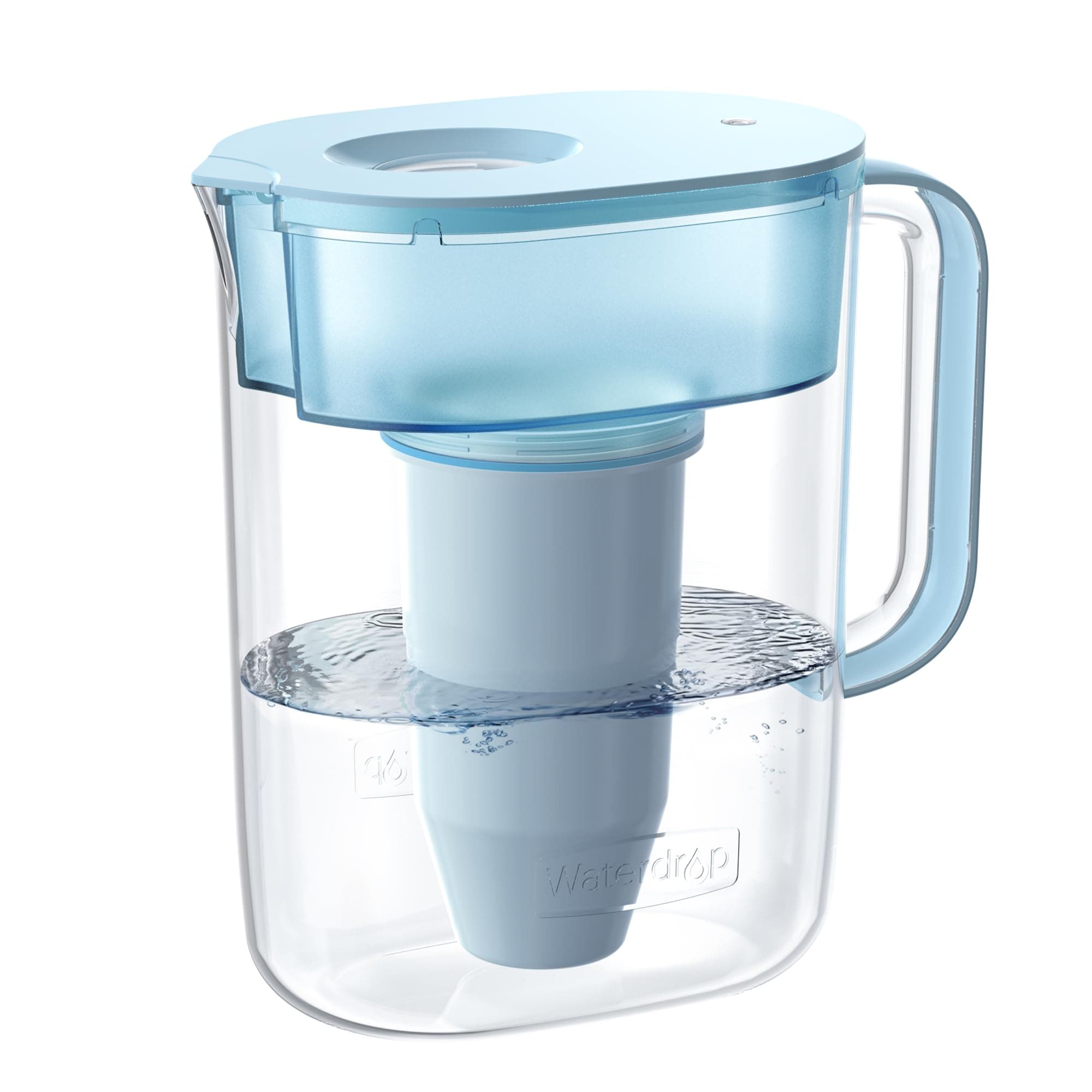 Waterdrop TDS Reduction Water Filter Pitcher with 1 Filter, 10-Cup, Multi-Stage Filtration System, Reduces PFOA/PFOS, Chlorine, and More, Blue