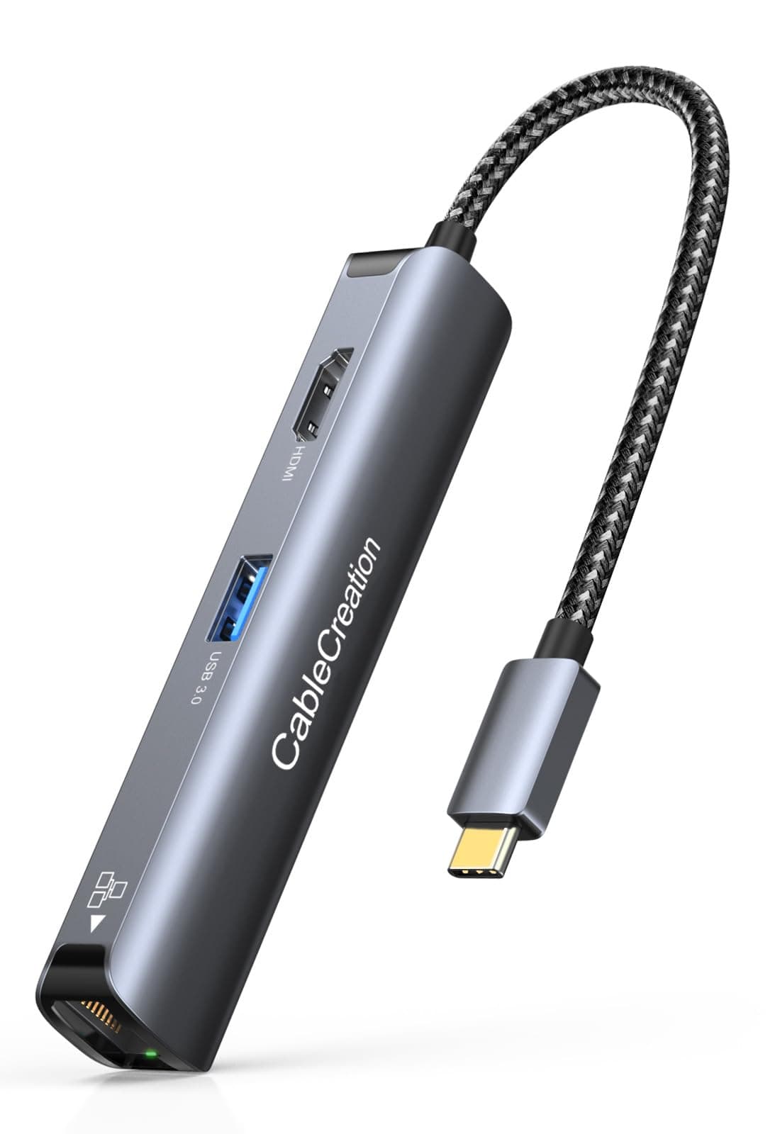 USB-C Hub Multiport Adapter, CableCreation 5-in-1 USB C Hub Ethernet HDMI with 4K@30Hz, 3 USB 3.0 Ports, for MacBook Pro/Air M1, iPad Pro, Surface Go,S22