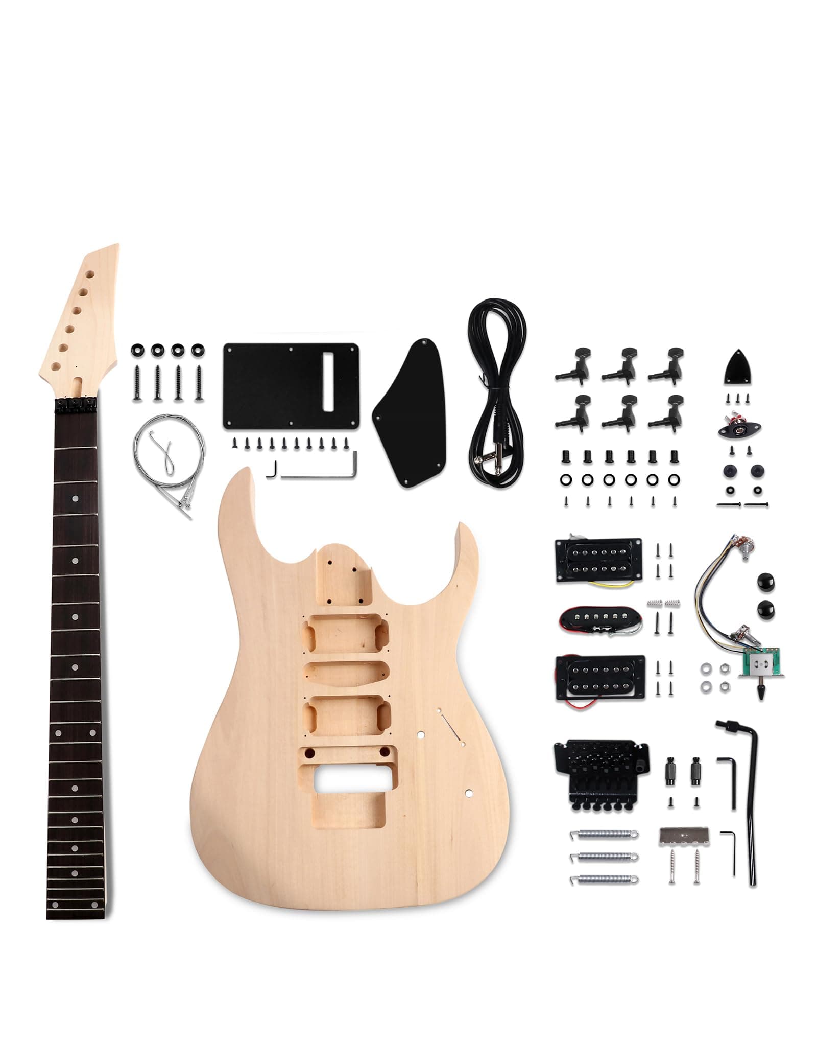DIY Electric Guitar Kit Beginner Kit 6 String Right Handed with Basswood Body Hard Maple Neck Poplar Laminated Fingerboard Black Hardware Build Your Own Guitar JS Series.
