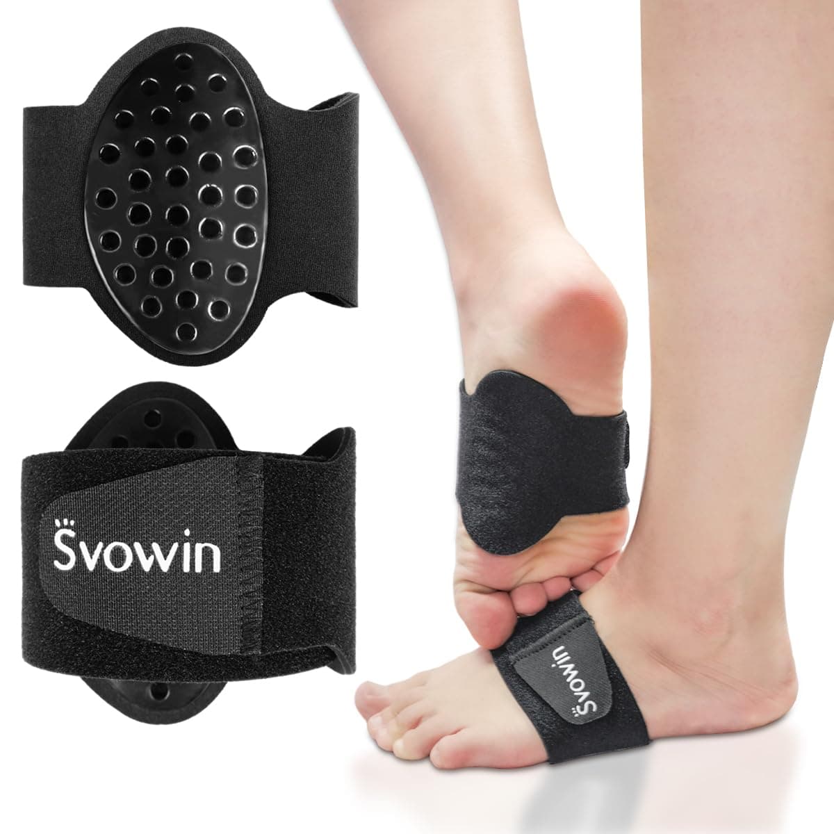 Svowin Arch Support Compression Sleeve for Flat Feet, Adjustable Velcro Plantar Fasciitis Brace, Uni Orthopedic Arch Support Wrap for Fallen Arch Relief Foot Pain