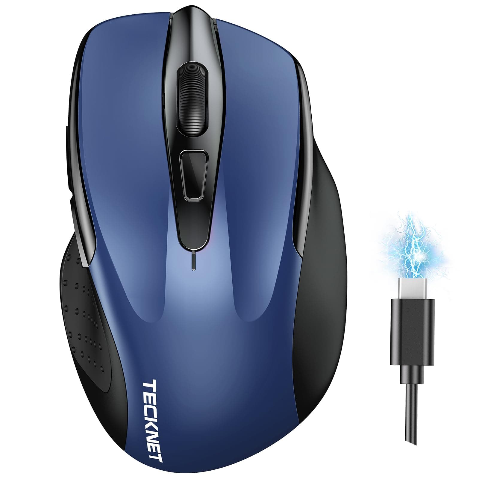 TECKNET Wireless Mouse (BT5.0/3.0 & 2.4G) Rechargeable 4800 DPI Silent USB A & Bluetooth Mouse 6 Buttons, Wide Compatibility - Blue