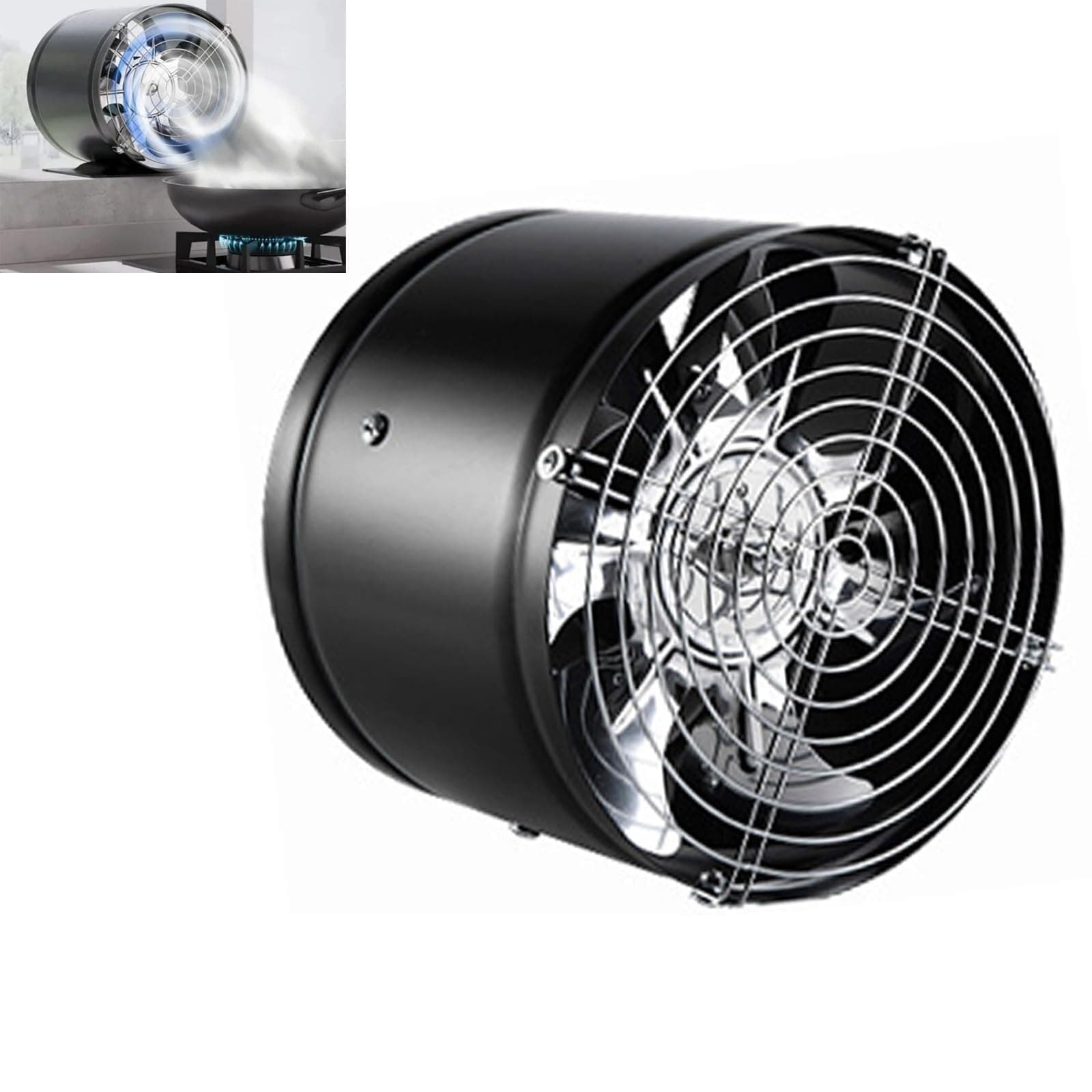 Super Suction Multifunctional Powerful Mute Exhaust Fan, Single Side Embedded Vent Fan, Ventilation Fan Aluminum Alloy Kitchen Exhaust Fan Protective Grille (white with base,6in) LO-705(Black,8in)