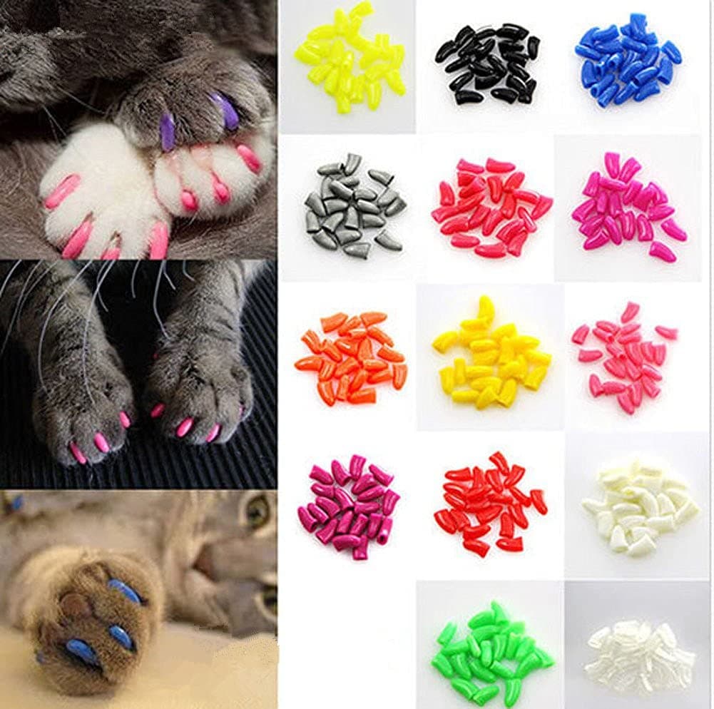 100Pcs Soft Pet Cat Nail Caps Claws Control Paws of 5 Kinds 5Pcs Adhesive Glue + 5pcs Applicator with Instructions (L)