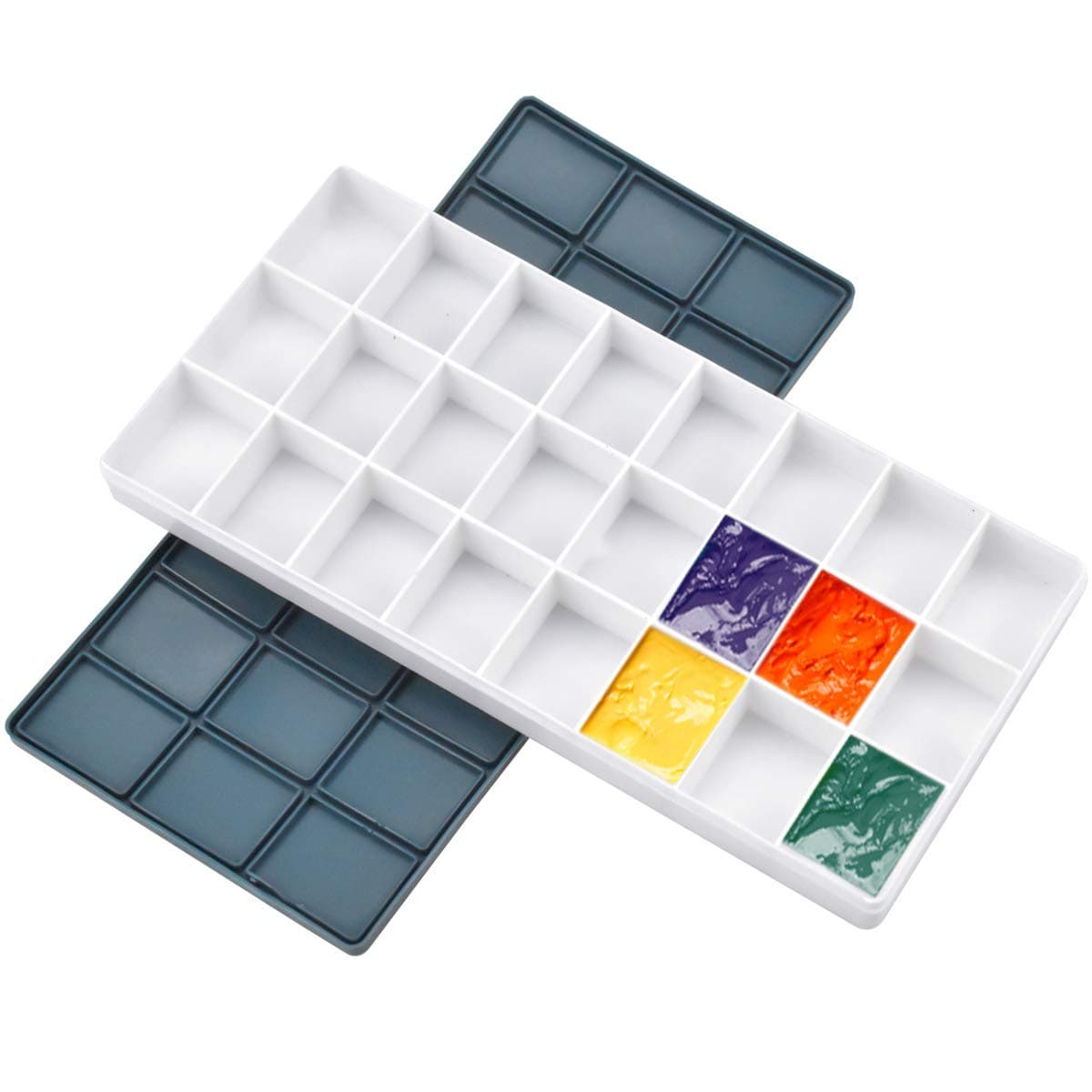 Paint Palette Box, 24 Grids Palette for Watercolour, Plastic Empty Palette Tray with Rubber Lid for Kids Adults Oil Artist Watercolour, Acrylic Painting (21.5 cm x 10.3 cm)