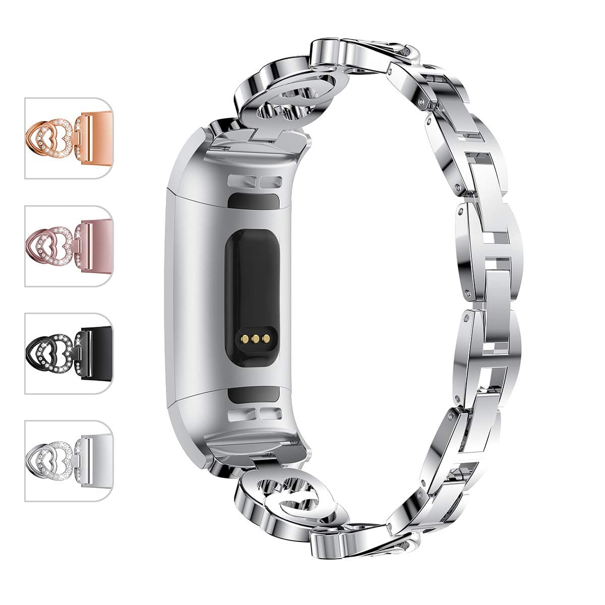 JOMOQ Replacement Bands Compatible for Charge 3/3 SE, Classic Stainless Steel Bands Premium Metal Wristbands with Adjustable Butterfly Clasp Repacement Band Wrist Accessories Straps Women Men