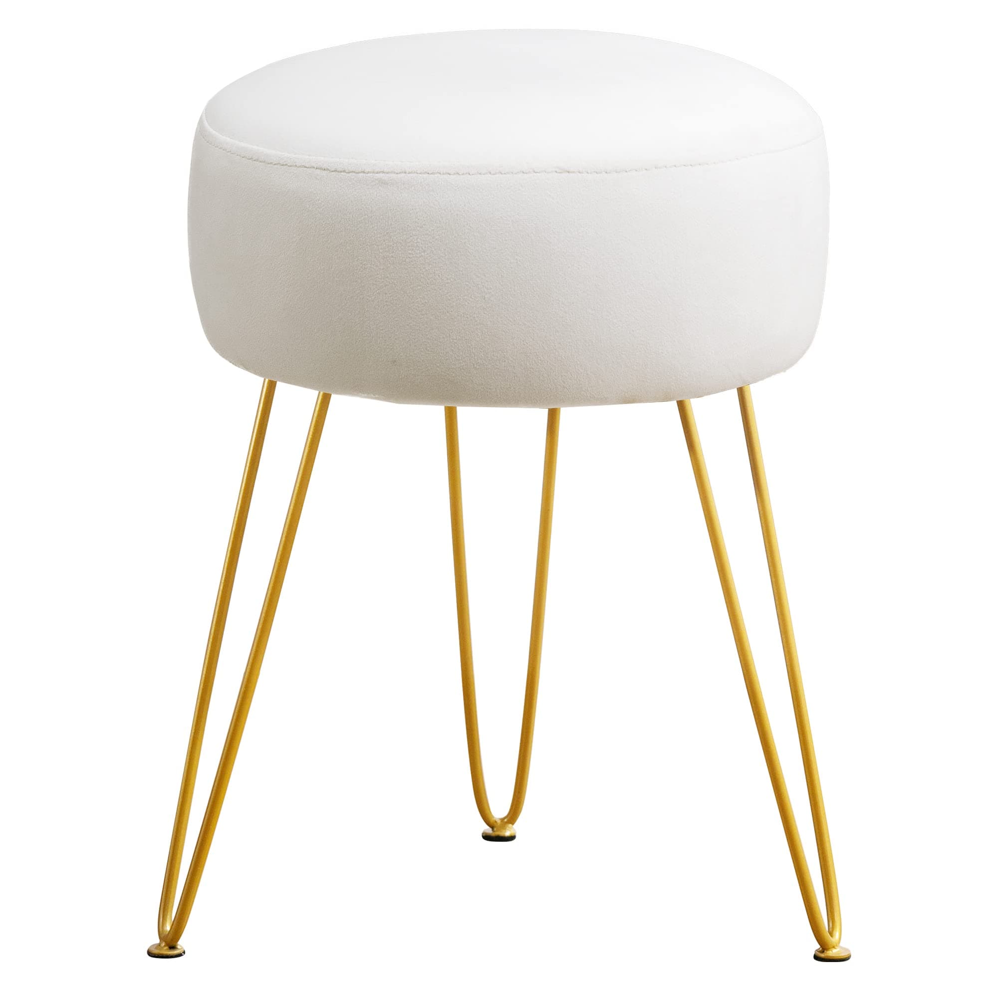 Vanity Stool, White Vanity Stools for Makeup Room, Round Ottoman Foot Stool, Velvet Footrest Vanity Chair for Bathroom Vanity, Bedroom, Living Room, Entryway, Offices