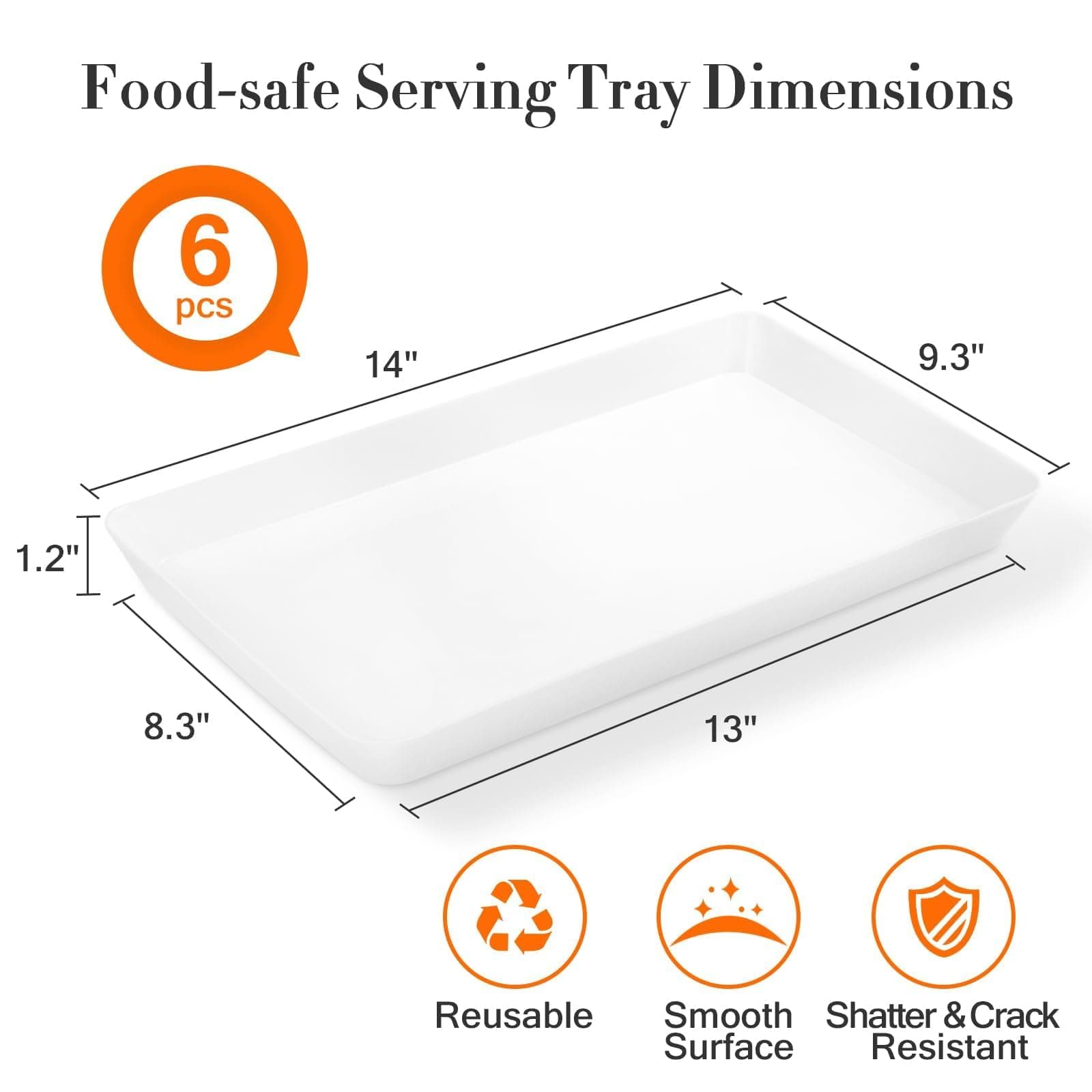 WOWBOX 6 pcs Serving Tray for Entertaining, Serving Platters for Snacks, Fruit, Cookies, Dessert, Reusable Plastic Trays for Serving Food, (White, Black, Green, Red, Purple, Blue)