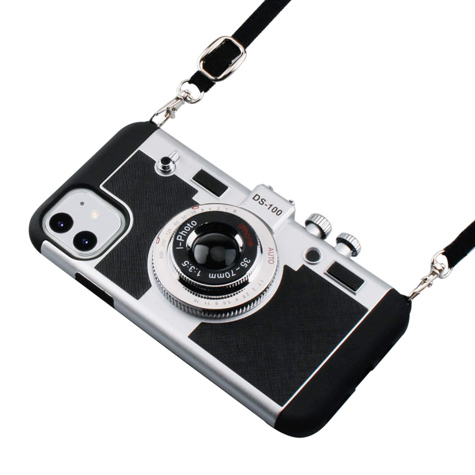 Camera Emily Phone Case in Paris for iPhone 11, Awsaccy 3D Cool Unique Cute Camera Design PC + Silicone Cover with Long Strap Rope (Moderate Hardness), Black