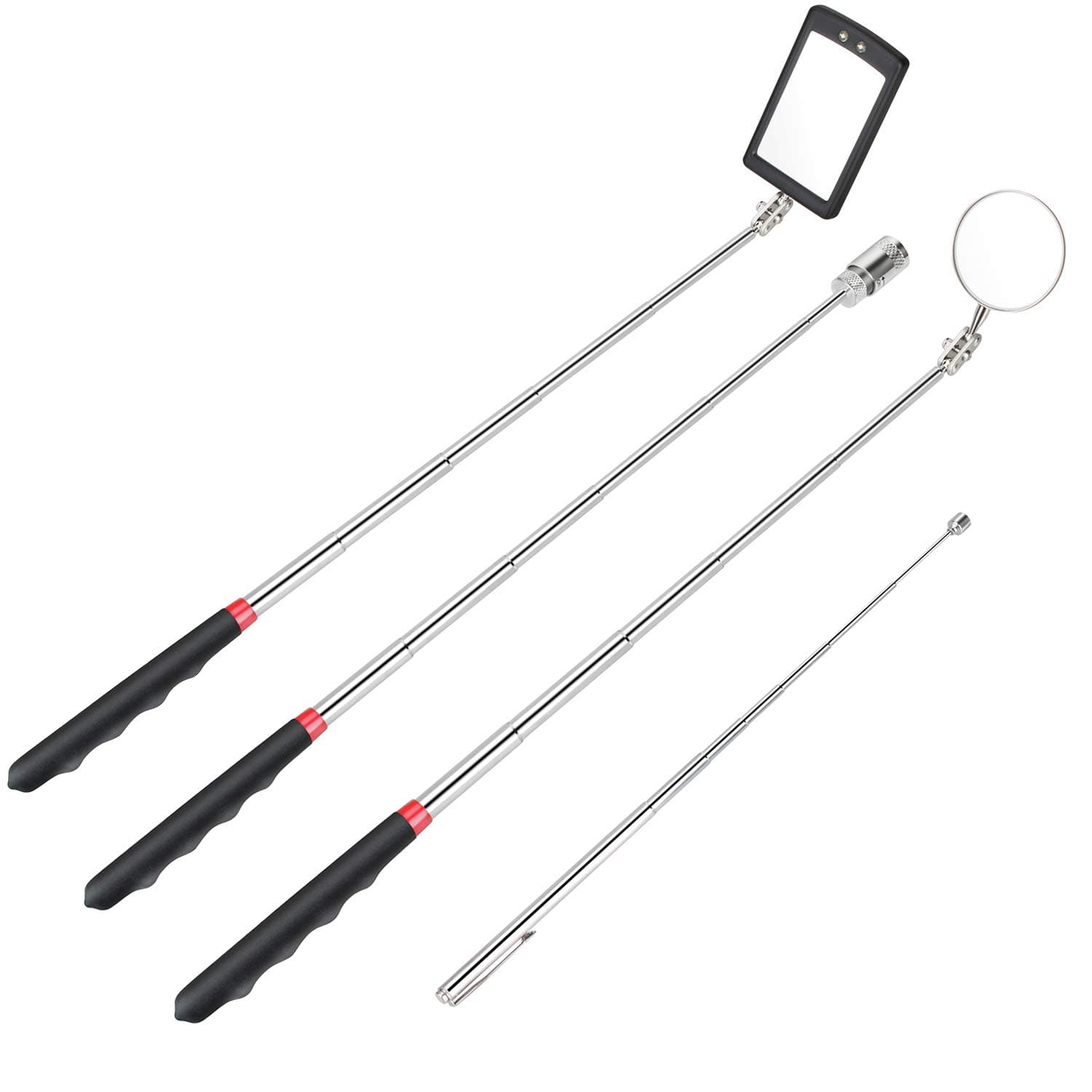 4 Pack Magnetic Pick-Up Tool, Telescoping Pick Up Sticks, Inspection Mirror with LED Light for Extra Viewing Pickup, Christmas Stocking Stuffers, Cool Gadgets Gifts for Men, Dad, Husband, Father, Him