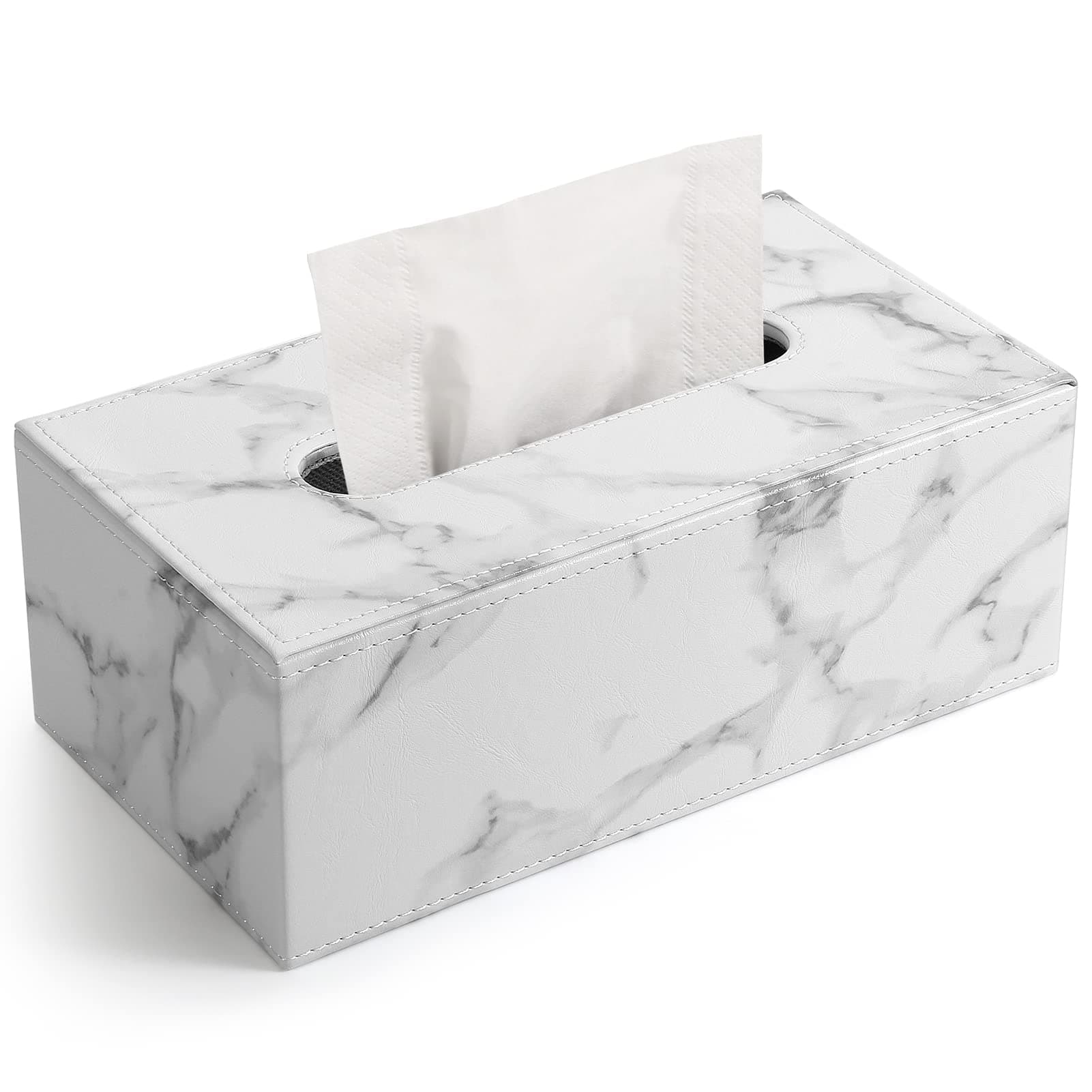 KINGFOM Rectangular PU Leather Tissue Box Cover - Facial Tissue Paper Napkin Holder for Bathroom, Home, Office, Car Automotive Decoration with Magnetic Bottom(Gray Marble)