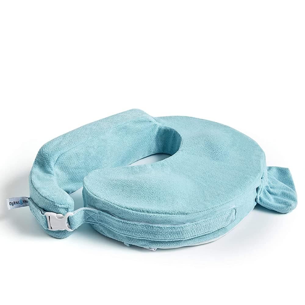 My Brest Friend Nursing Pillow - Deluxe - Enhanced Comfort w/ Slipcover - Ergonomic Design for Ultimate Breastfeeding Support For Mom & Baby - Adjustable Backrest and Handy Side Pocket, Aqua