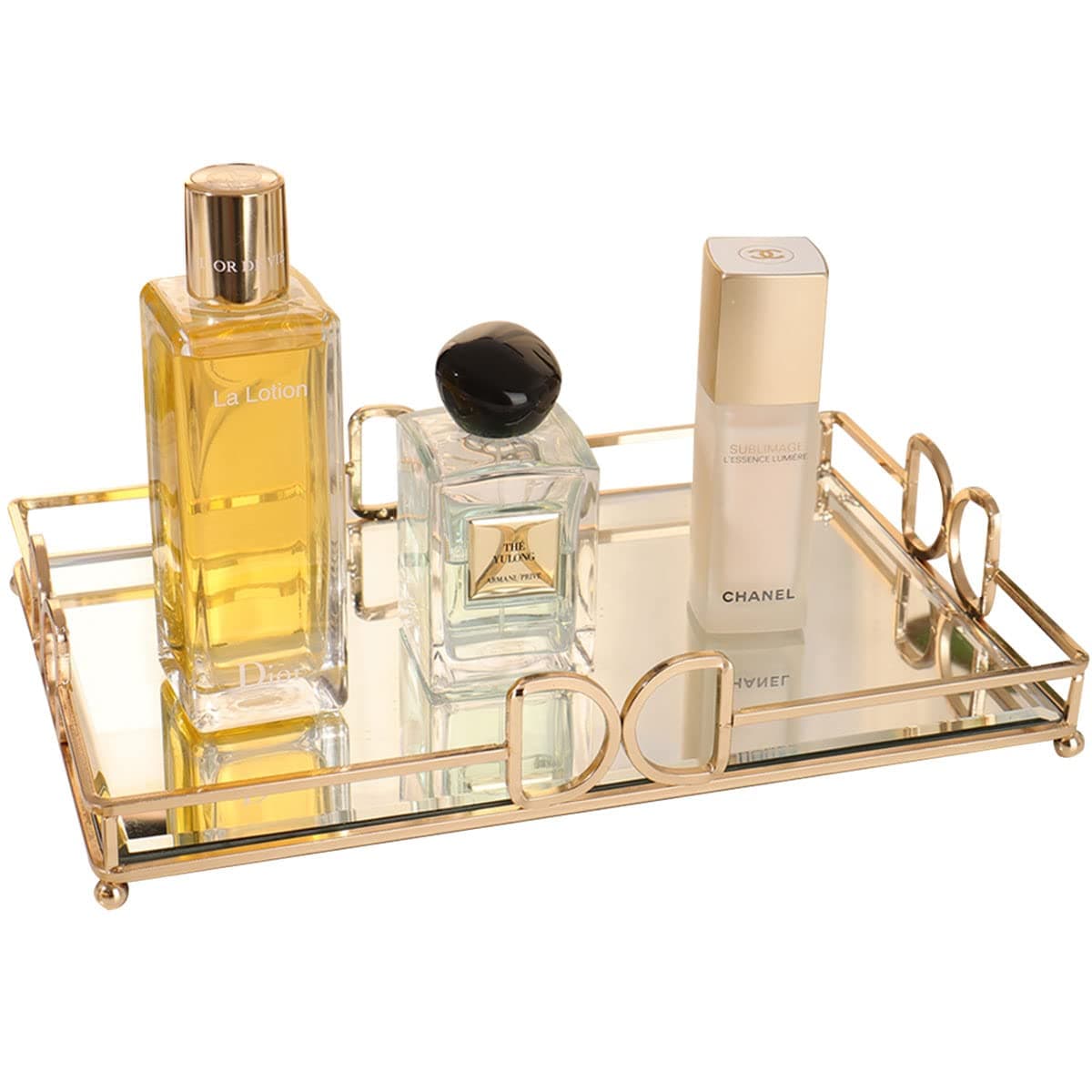 Gold Mirror Tray: Elegant Makeup/Vanity Tray, Luxury Rust-Proof Glass for Bathroom & Bedroom