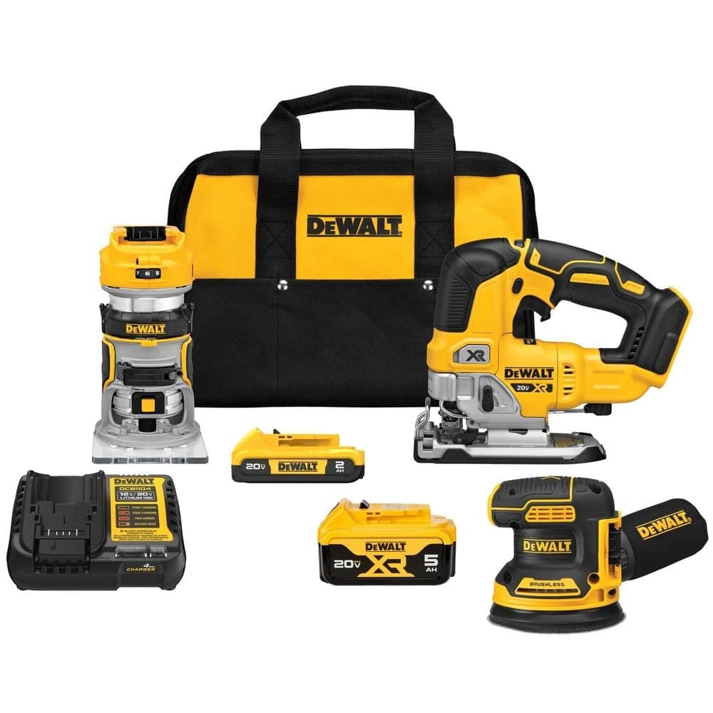 20V MAX* 3-Tool Combo Kit, Brushless Cordless Router Tool, Random Orbital Sander, Jig Saw, Battery and Charger Included (DCK307D1P1)