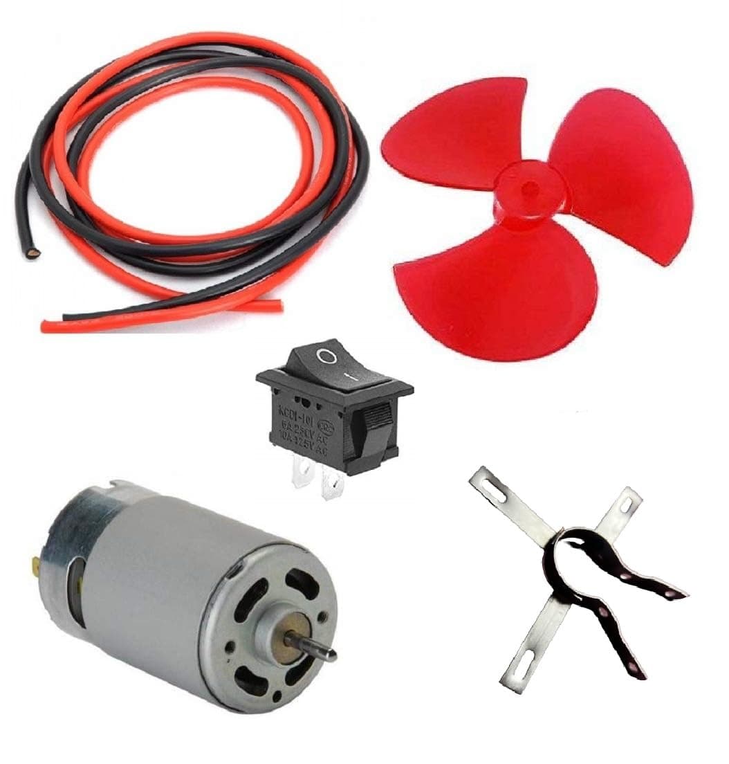 AVS COMPONENTS 12V DC Fan kit (555 DC Motor + 6 inch Fan Blade + 1 mtr Copper Wire + Switch +Clamp)