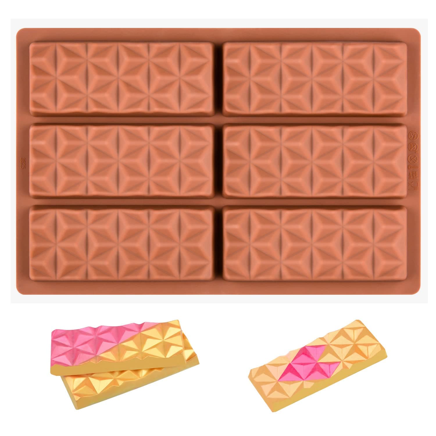 1 Pc Chocolate Bar Mold Deep Dubai Break Apart Candy Molds Thick Stuffed Silicone Molds for Filling Knafeh Pistachio Chocolate Bar and Wax Melts Large (Pyramid Shape)