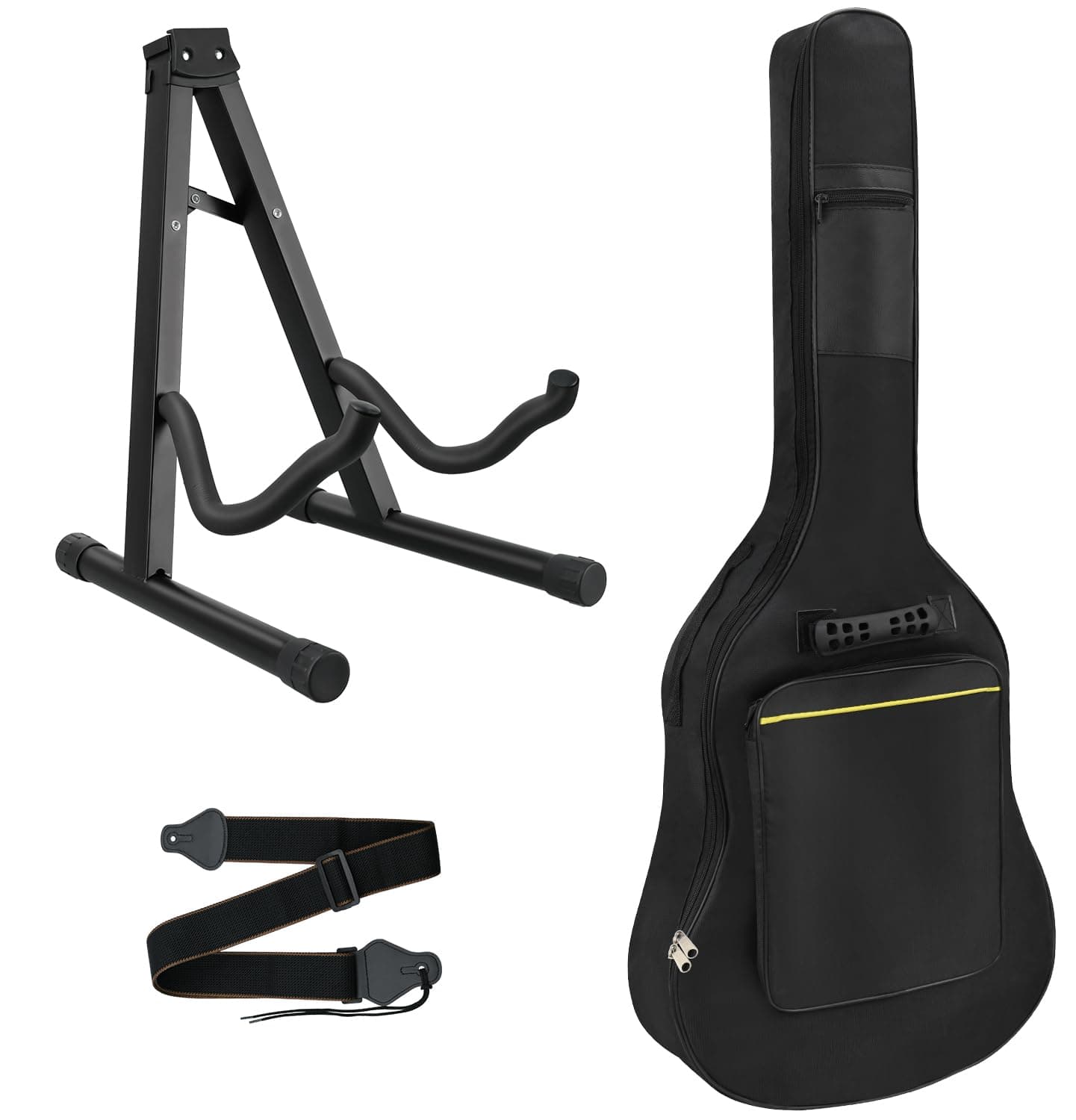 3pcs Guitar Accessories Kit - Gig Bag, Folding Stand, Adjustable Strap for Acoustic, Classical, Bass Guitar