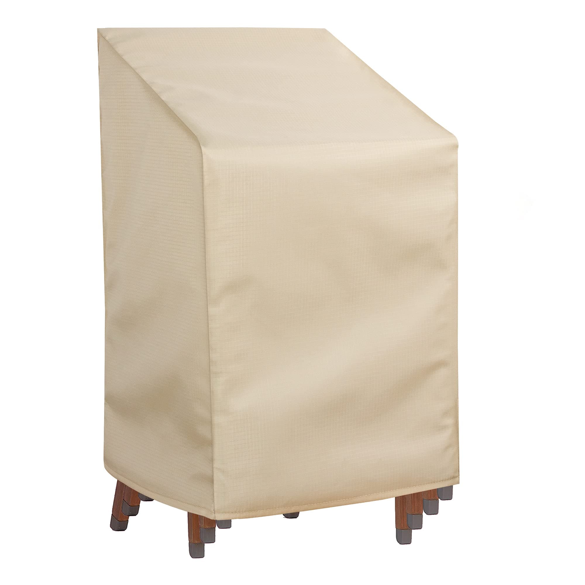 Hentex Stackable Patio Chair Cover,Breathable 3 Layer Eco Durable Waterproof, Velvet Liner Tight Fit by 2 Stopper Drawstring & Leg Buckles,30x27x31.5/48",Khaki