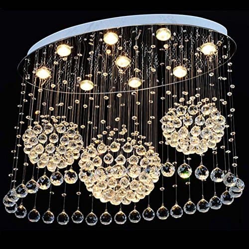 Linght Modern Crystal Chandelier Rain Drop Oval with Three Sphere Design Ceiling Light Fixture L31.5 X W15.8 X H23.6 Inch