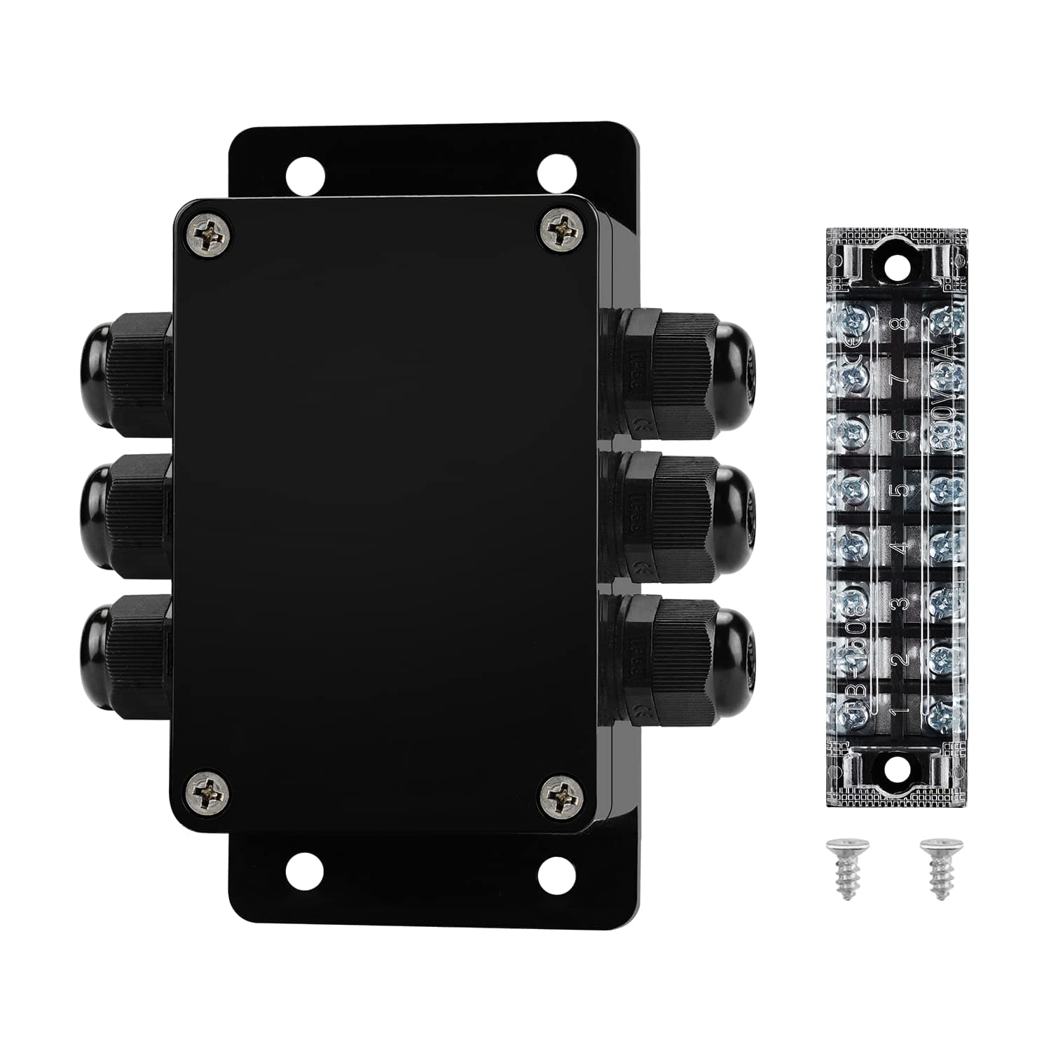 ABS IP67 Waterproof Dustproof Electrical Junction Box, with 15A 600V Barrier Terminal Cable Connector, 3 in/3 Out Power Junction Box(3.93 * 2.67 * 1.96in)