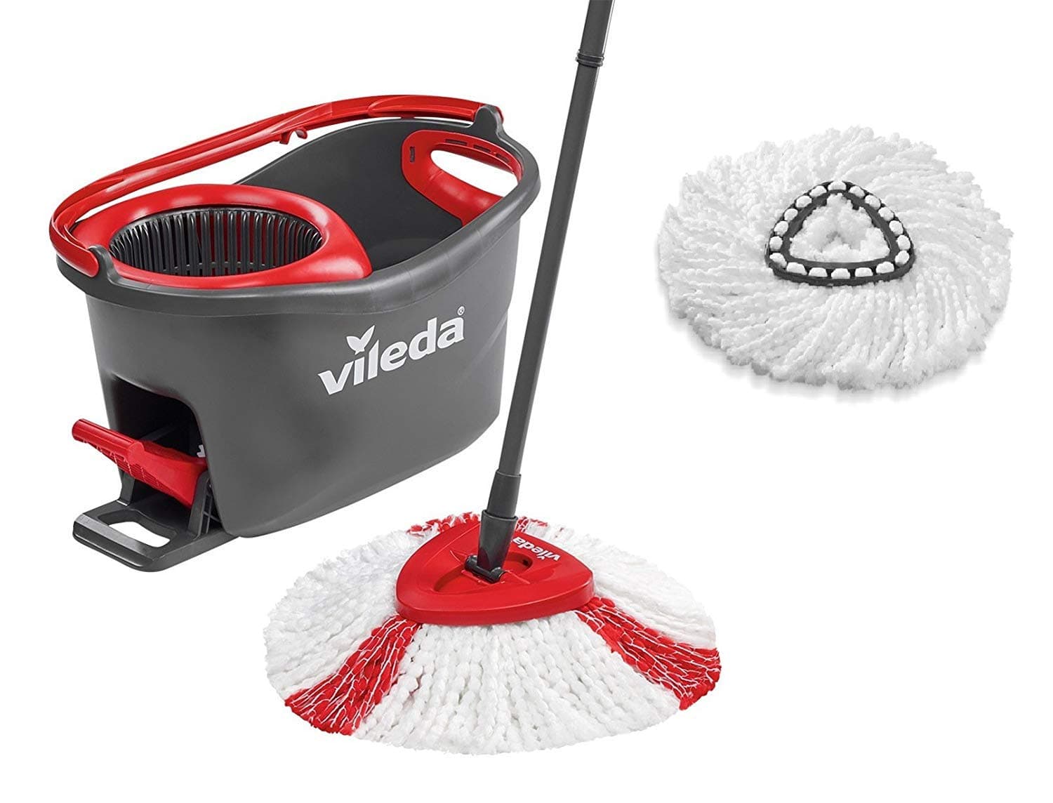 Vileda Turbo Mop Complete Set, Floor Mop with Telescopic Handle, Two Microfibre Covers and Bucket with Power Spinner, Handle Length 75-130 cm, Two Covers for Quick Change