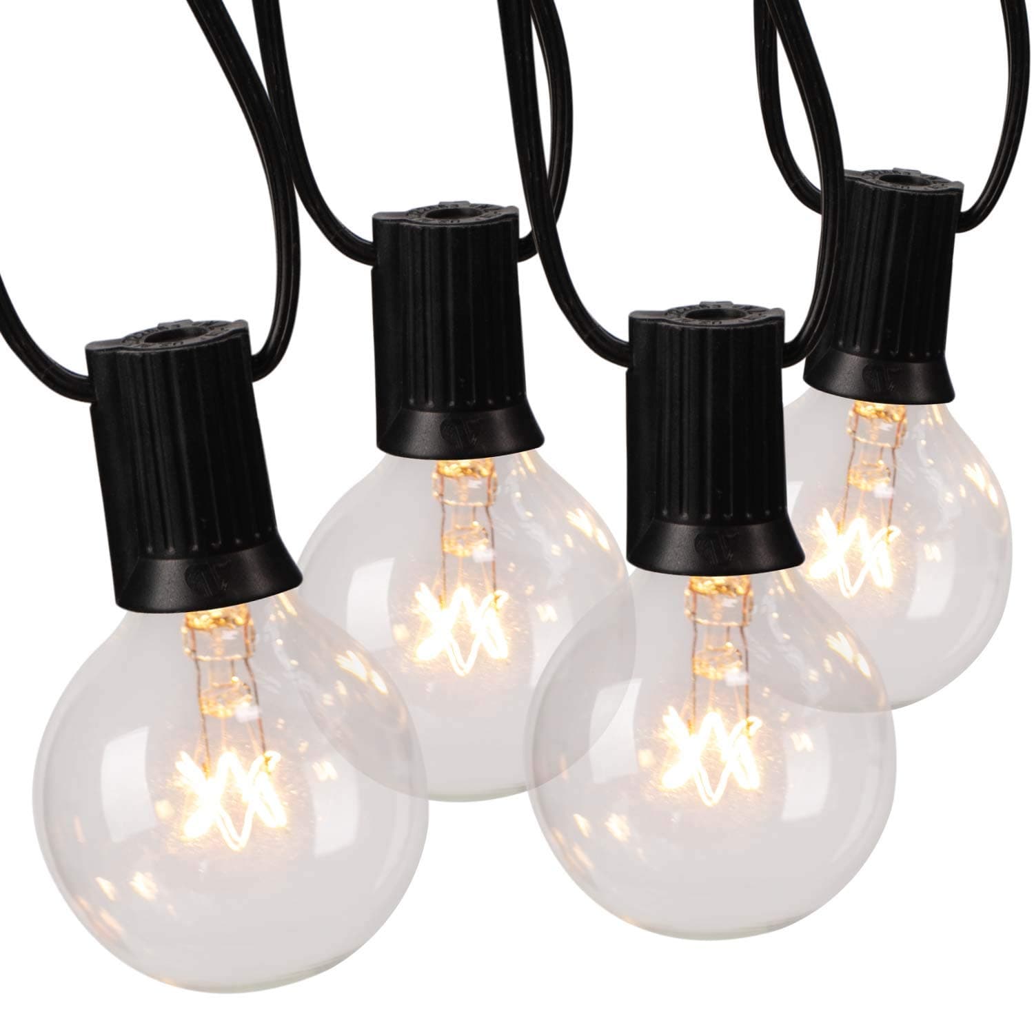 Brightown 50Ft G40 Outdoor Patio String Light-Connectable Globe Lights with 52 Clear Bulbs(2 Spare), UL Listed (100 Ft, Black)