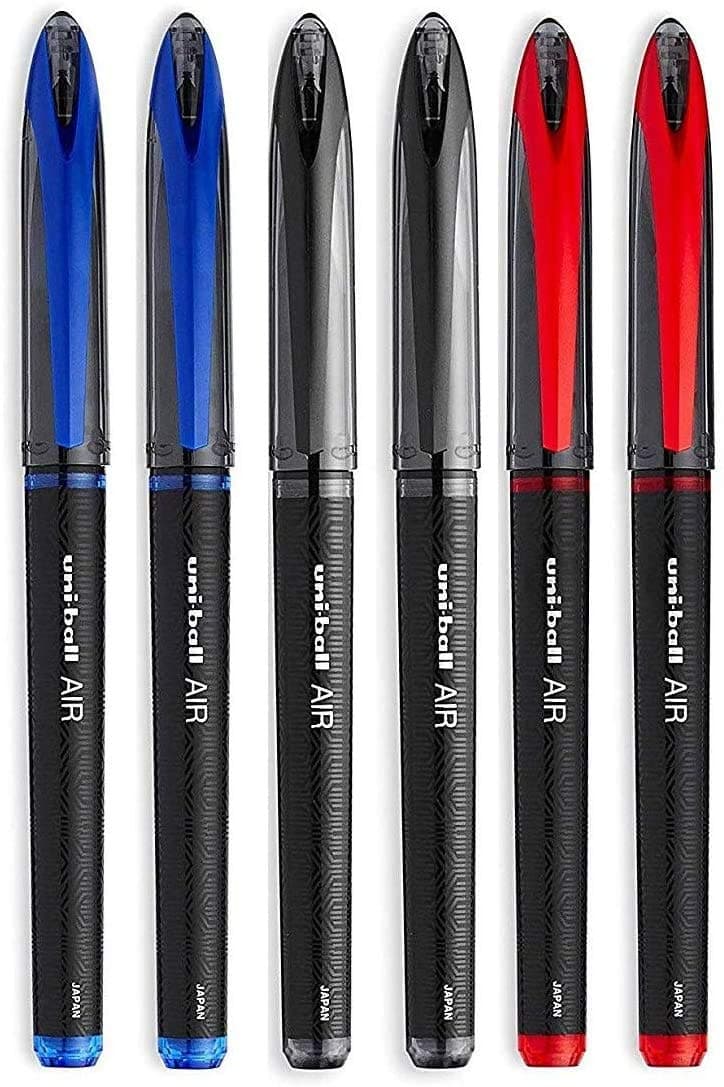 AIR Micro - 0.5mm Fine Rollerball - Pack of 6 Pens - 4 Black, 1 Blue and Red (Assorted Collors), Packing may vary