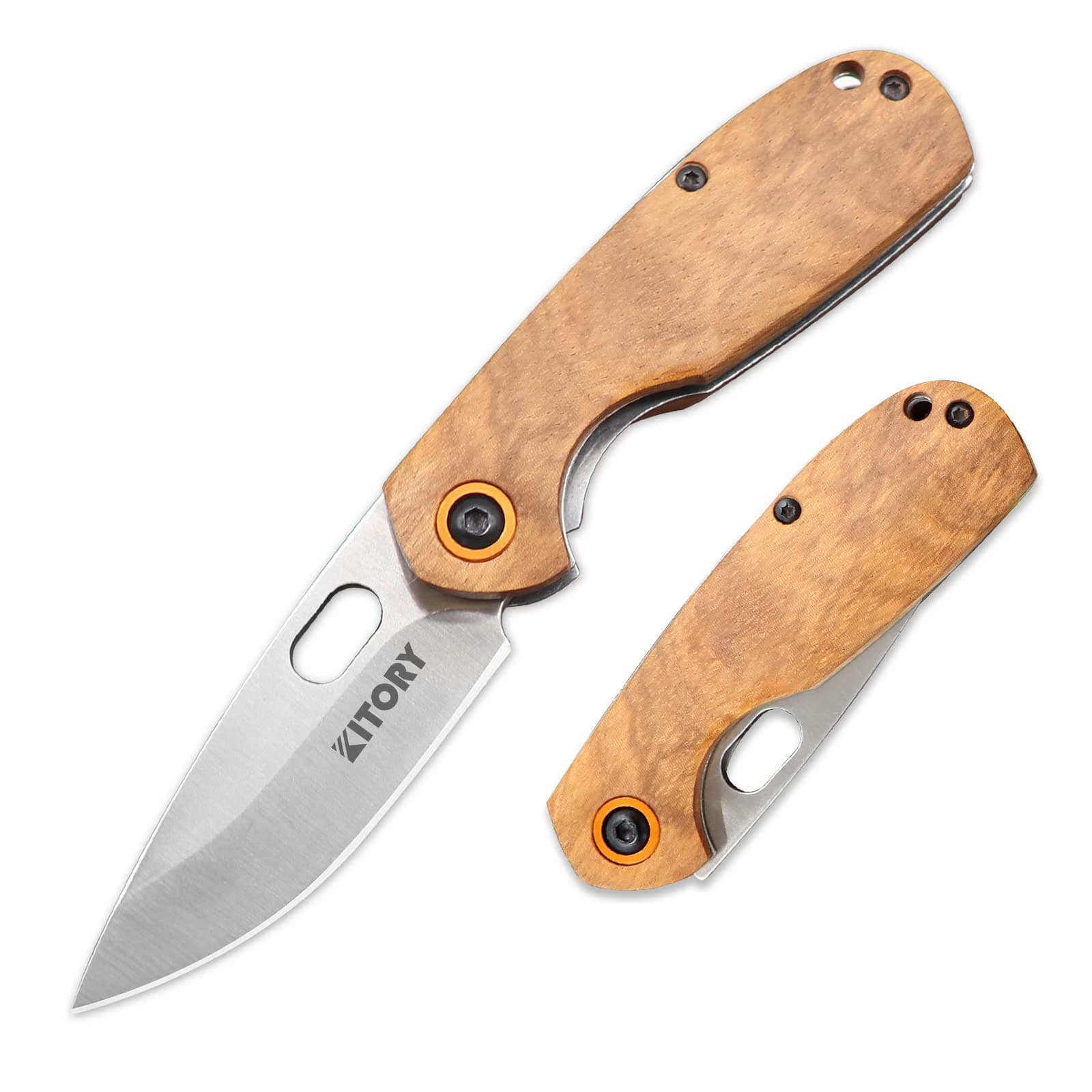 Kitory Pocket Knife 2.7"- EDC- Small Cute Folding Knife, D2 Stainless Sharp Blade with thick Wood Handle with Lanyard Hole, 2023 Gifts For Women and Men