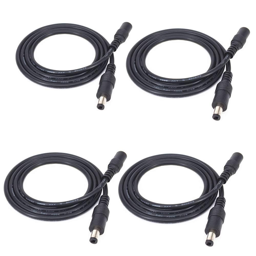 4pcs/pack1m/3.28ft Black 5.5mm x 2.5mm DC Plug Extension Cable DC Extension Cable Cord with Male to Female Connectors DC Power 12V Barrel Male Plug Connector