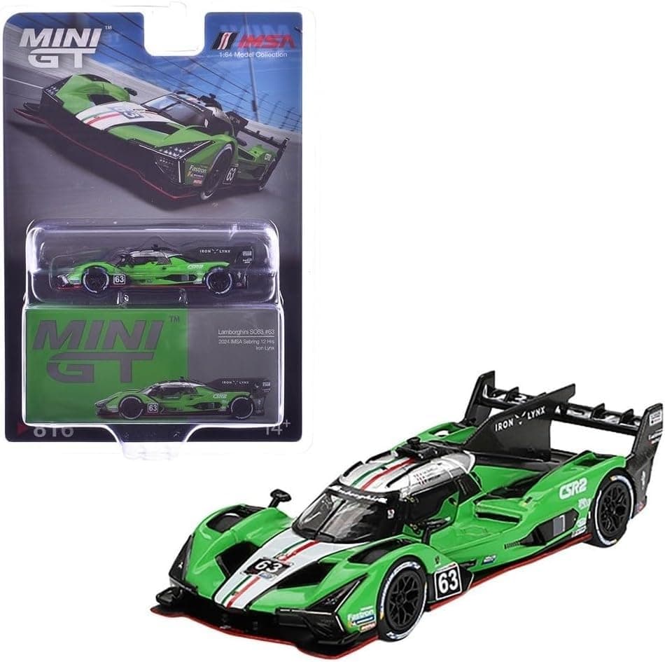 Diecast Model Car Compatible with Mini GT 1:64 Lamborghini SC63#63 Iron Lynx 2024 IMSA Sebring 12 Hrs Limited Edition MGT00816