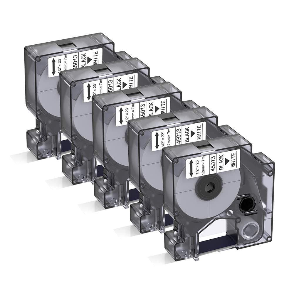 DYMO Compatible Label Tapes Replacement - 12mm Black on White, 5-Pack (45013 S0720530)