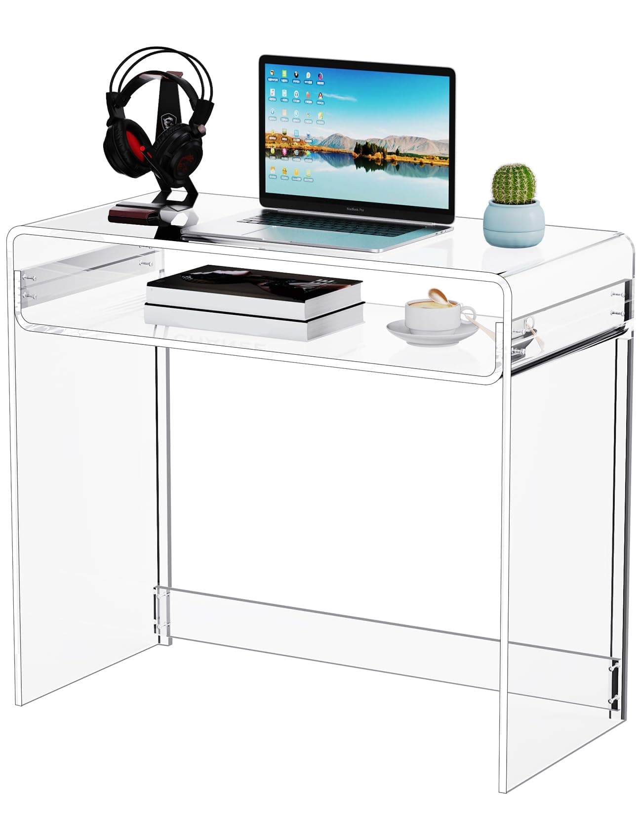 Acrylic Desk Laptop Study Table Home Office Console Table Entrance Tables, 33.5'' x 15.7'' x 29.5'' (Clear)