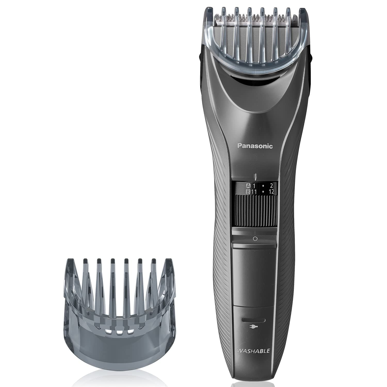 Performance Hair Clippers with 2 Attachments and Adjustable Length Settings, Corded or Cordless Trimmer for Hair and Beard - ER-GC63-H (Silver)