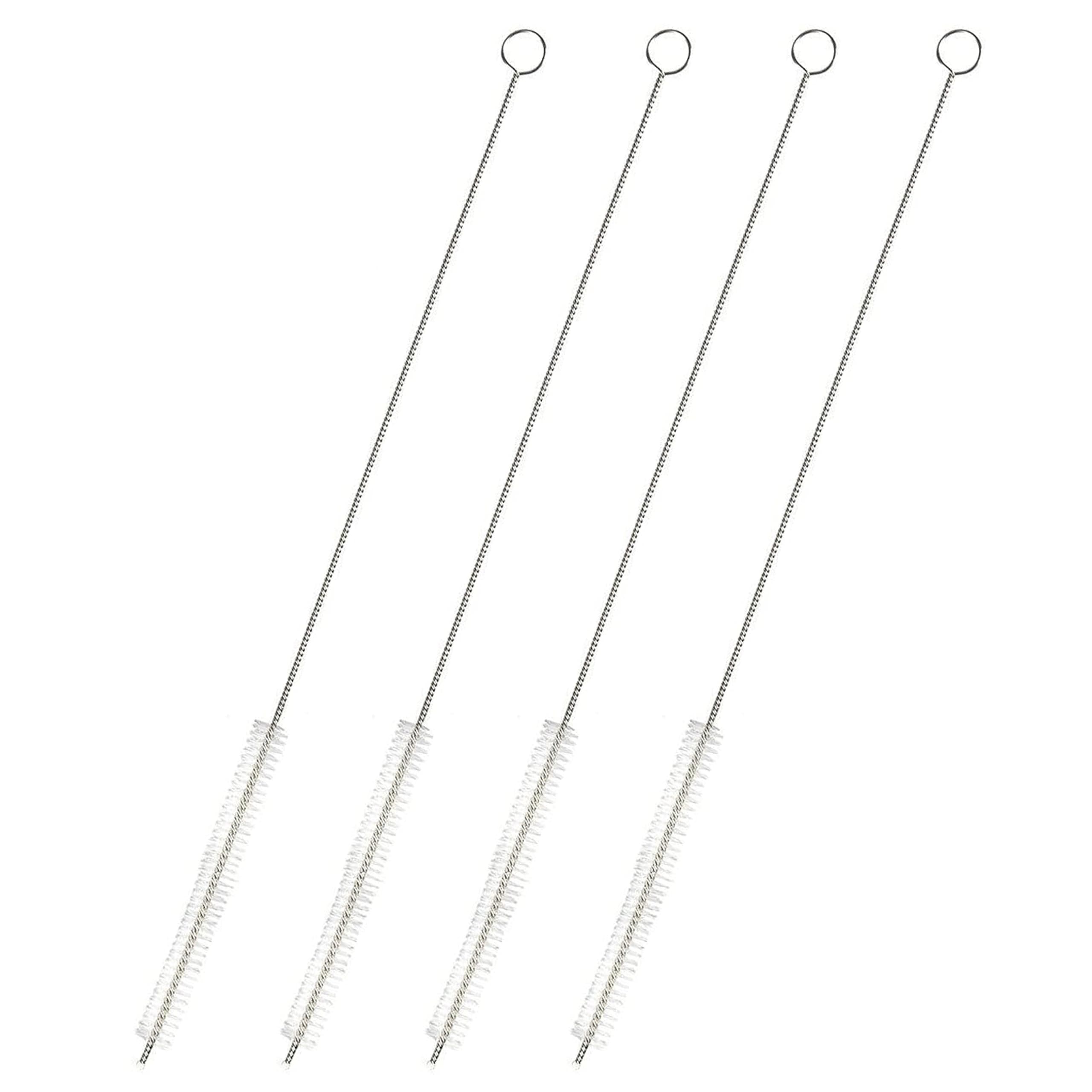 Juvale Straw Cleaner Brush - 12 In, Silver & White, 4-Pack - Stainless Steel Straw Cleaner Brush for Water Bottles & Pipes with Flexible Nylon Tip for Narrow Openings