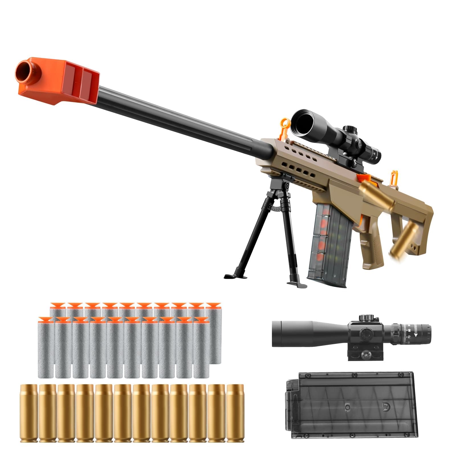 Soft Bullet Toy Gun Dart Foam Pellet Blasters Shell ejecting Shotgun Cool Stuff Gifts for boy Age 8+ 9 10 11 12 Year Old Kid Shooting Game with Scope Sniper Rifle (Sand Colored)