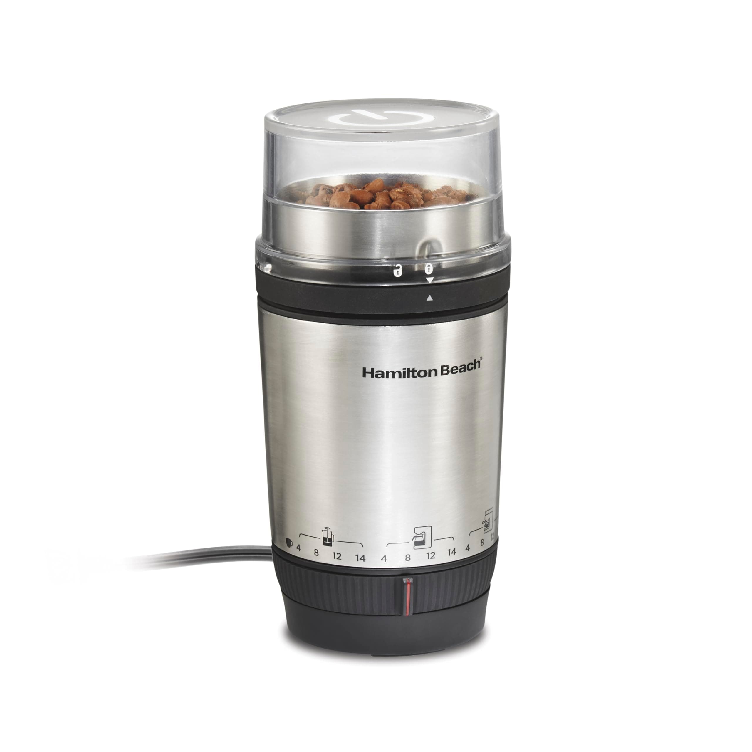 Custom Grind Electric Coffee Grinder for 4-14 Cups, One-Press Hand-Free Operation with Auto Shutoff, Removable Grinding Bowl For Easy Pour and Clean, Stainless Steel (80406)