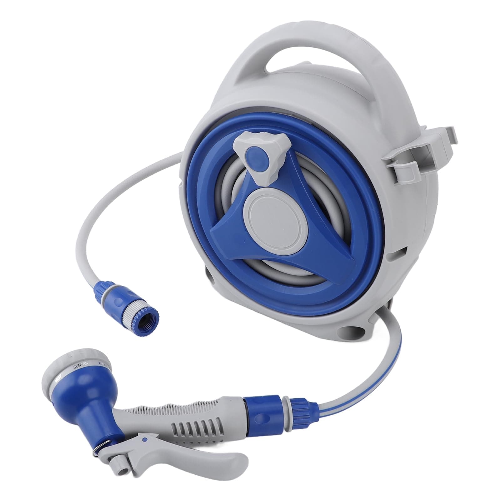 Garden Hose Reel, 49.2ft Water Hose Wall Mount With Function Sprayer Nozzle, 10.1x5.7x11.8in Retractable Sunproof Handheld Reel for Home Yard Watering