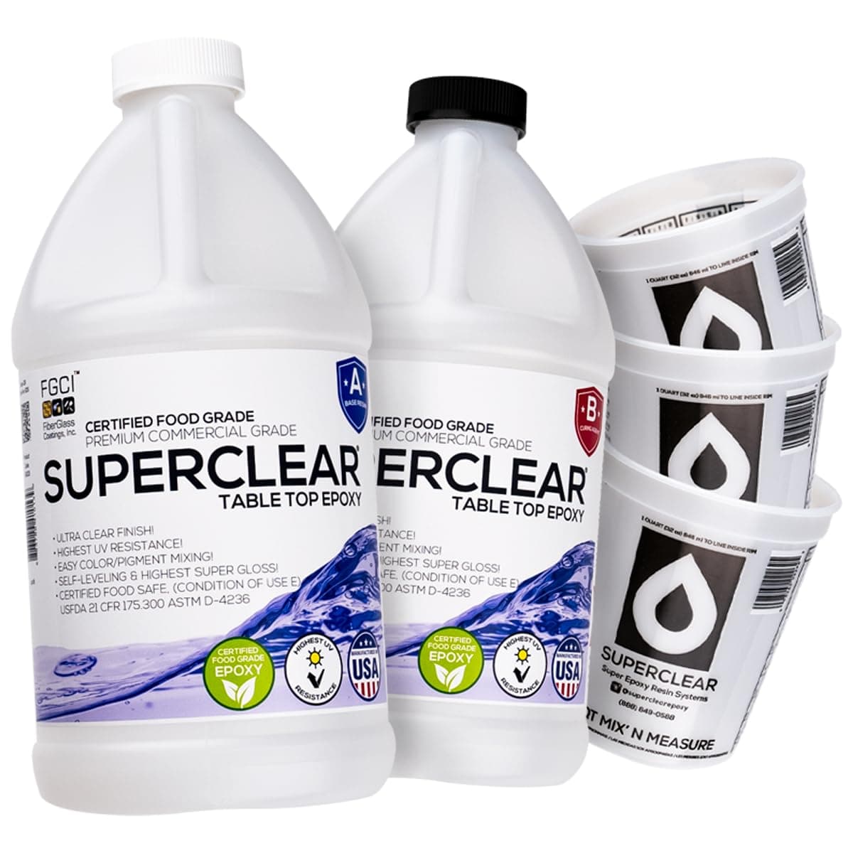 Table Top Epoxy Resin Superclear, Anti-Yellow Highest UV Impact Resistance, Food Grade Safe, Ultra Crystal Clear Gloss, Bubble Free, Bar & Surface Coat (Without Kit, 2, Gallons)