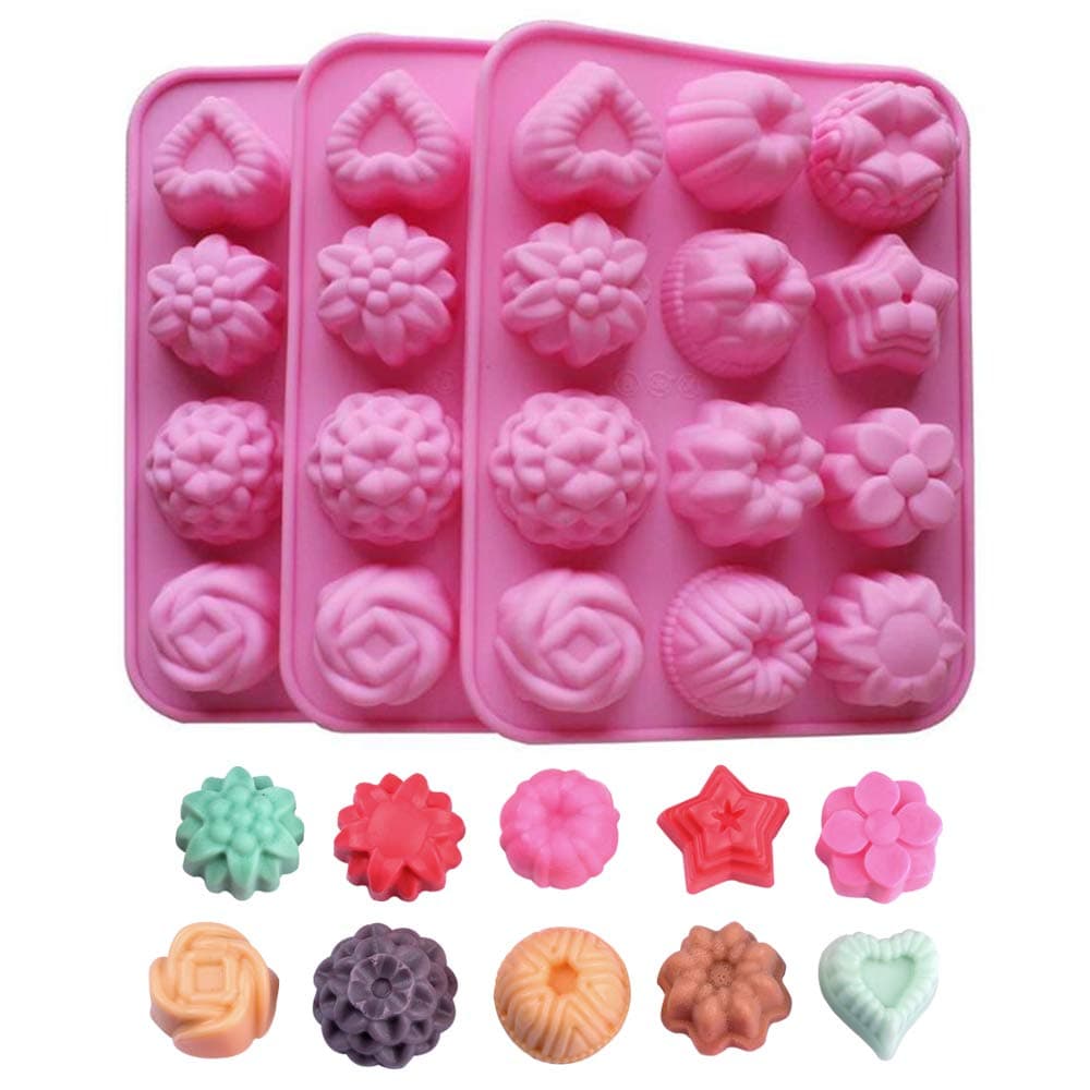 Silicone Bakeware Mold For cake chocolate Jelly Pudding Dessert Molds 12 Holes With Flower Heart Shape Set of 3