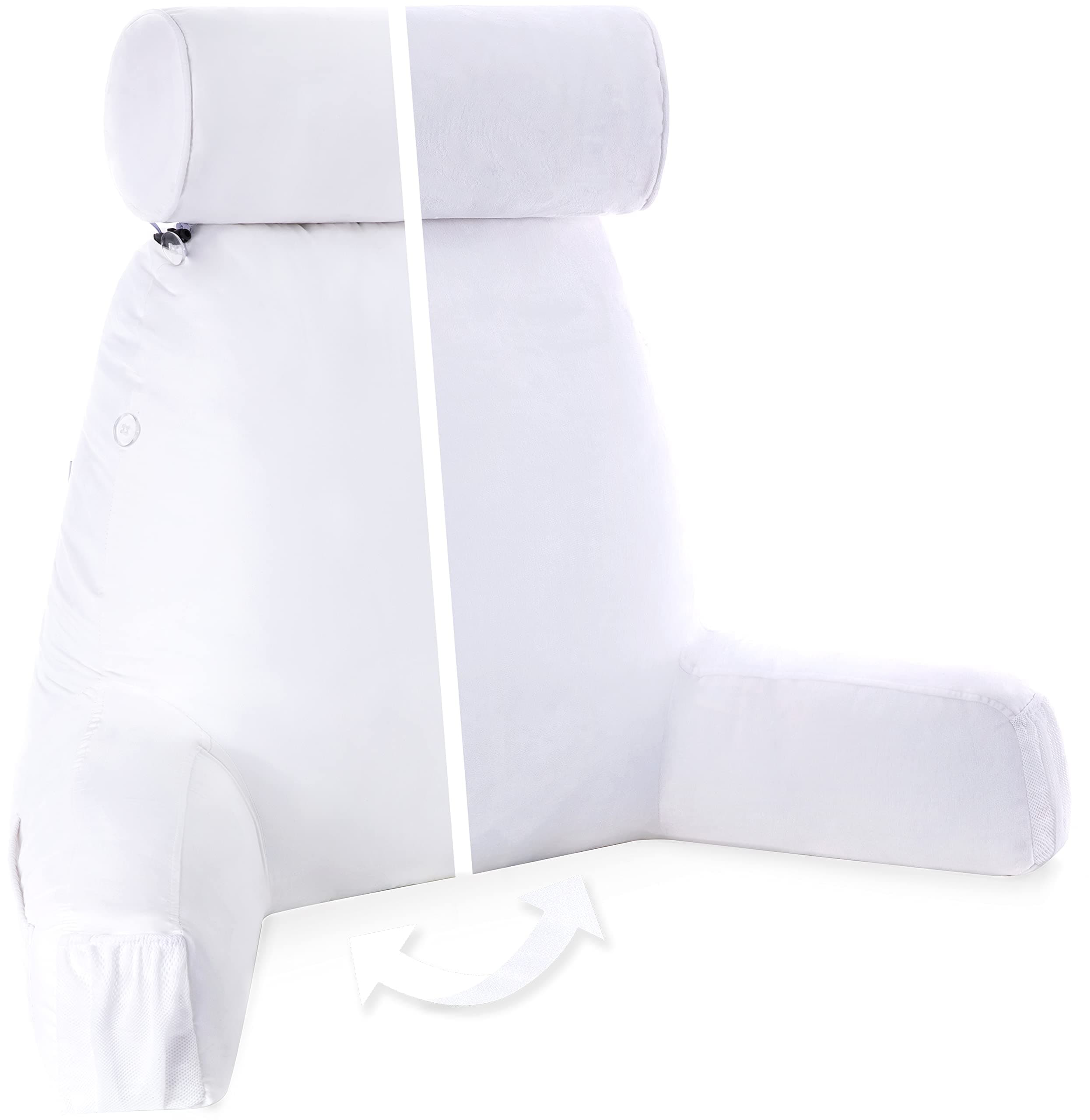 Husband Pillow Medium Aspen Edition White Dandelion, Sit Up Reading & Bed Rest with Arms, Ultra-Comfy, Detach Neck Roll - Premium Shredded Memory Foam Backrest, Reverses to Micro: Suede or Plush
