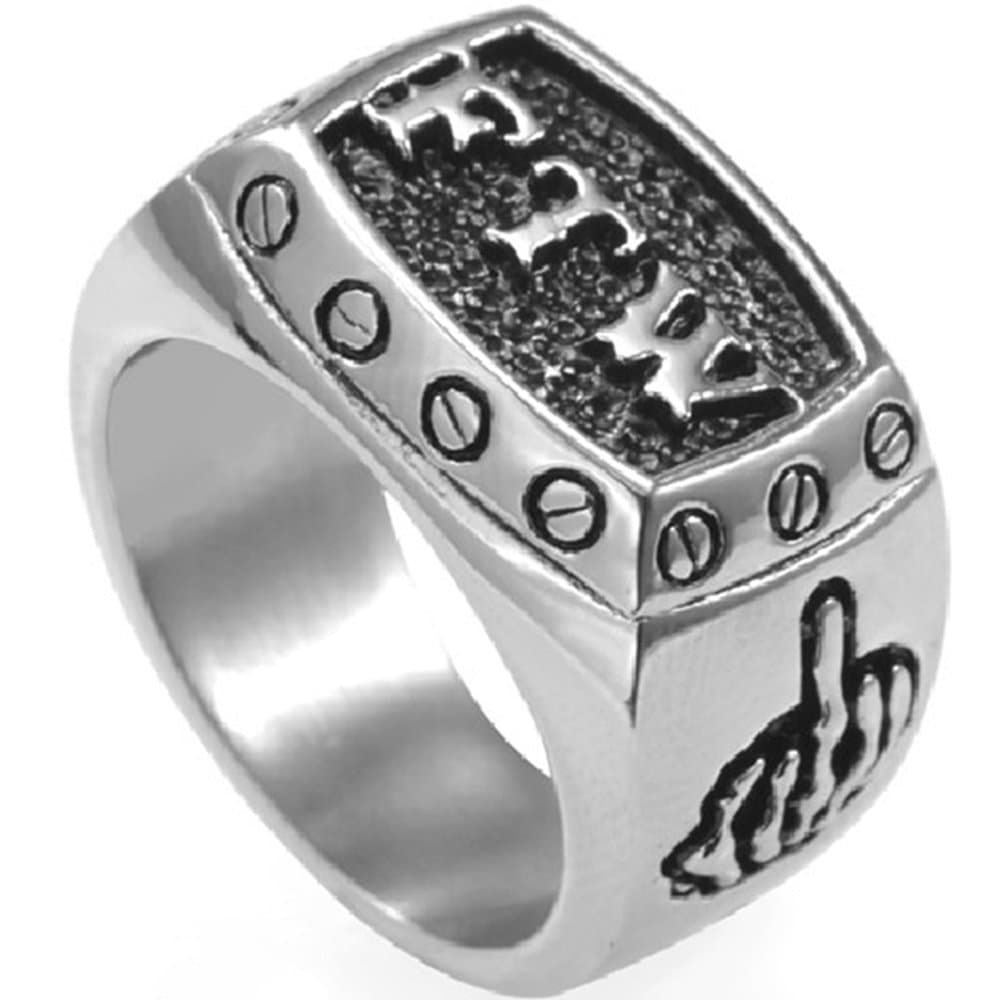 Stainless Steel FTW Middle Finger Biker Ring (8)