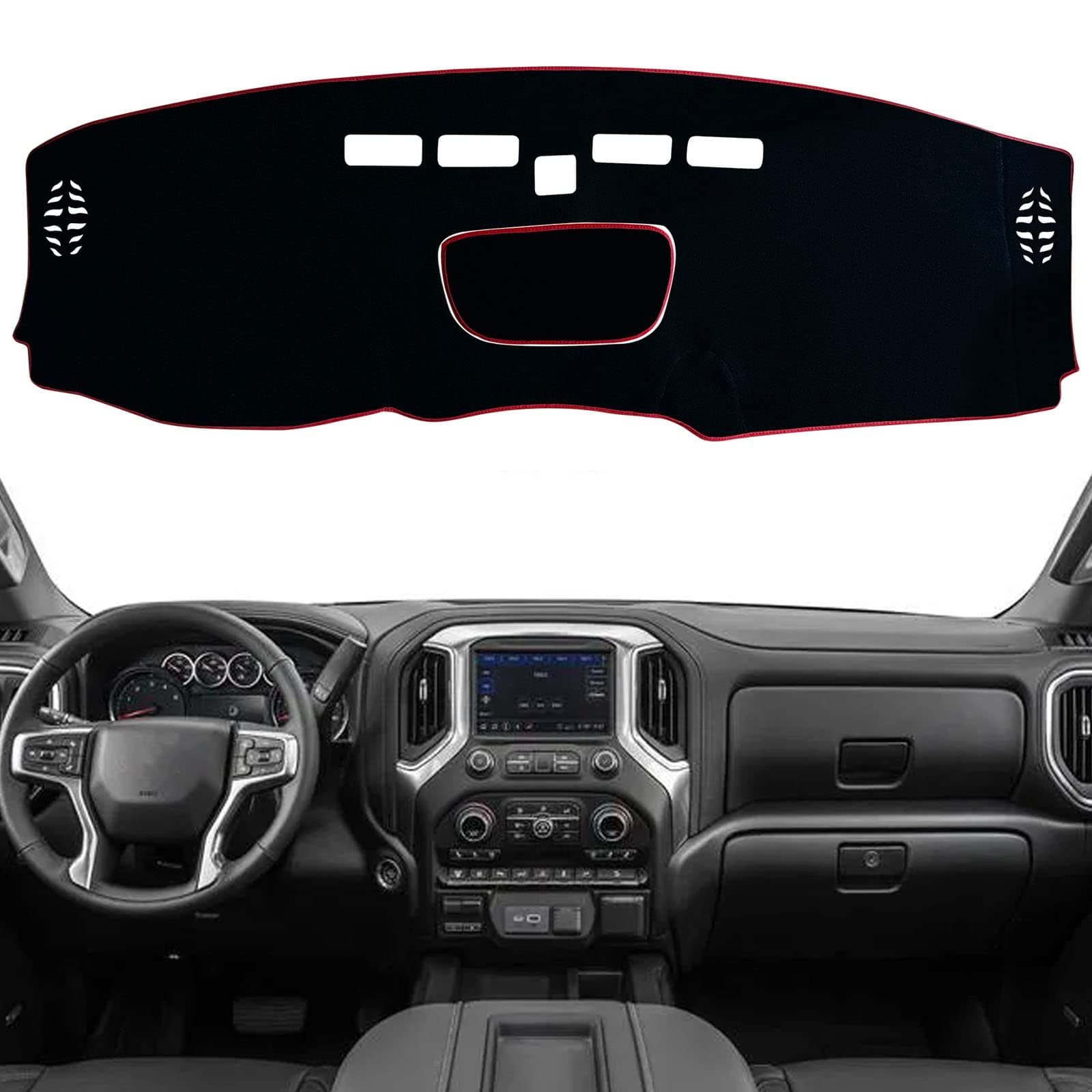 Dash Mat Cover Custom Interior Center Console Compatible with Chevrolet Silverado/GMC Sierra 1500 2500 3500 Truck 2019-2023 Dashboard mat Covers Accessories (Red Trim)