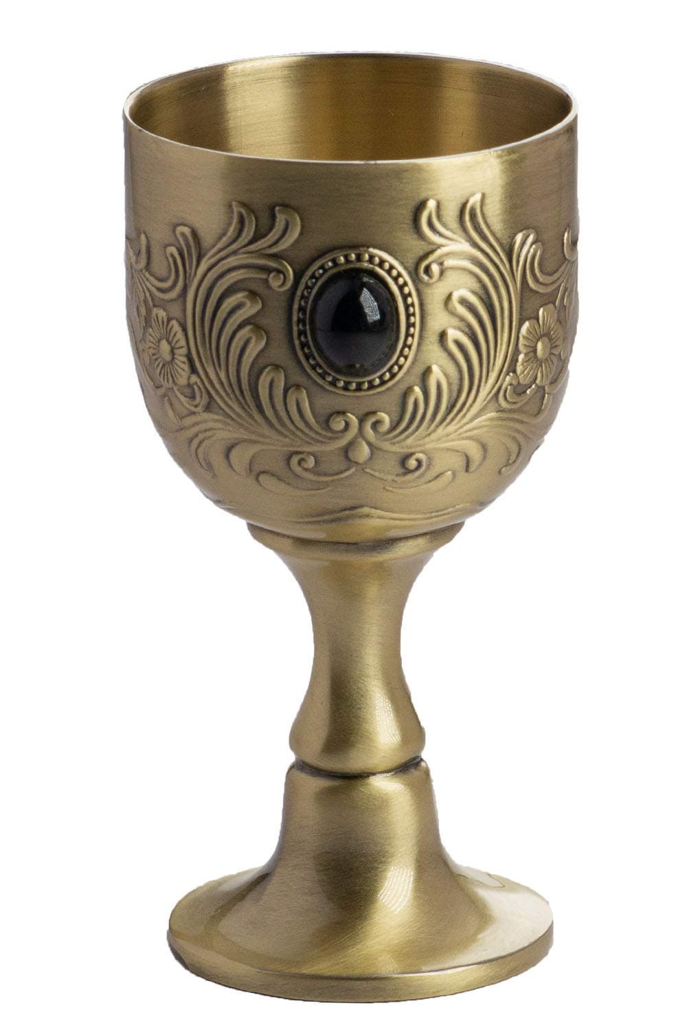 Chalice Goblet, Hand-Made Vintage Pure Copper Engraving Flower Pattern Metal Embossed Wine Copper Gemstone Cups Medieval Gothic Goblet 1.7oz 1-Pack