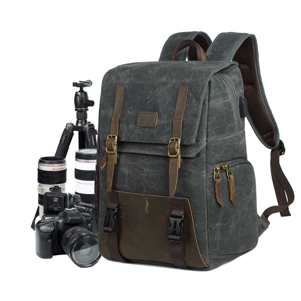 Camera Backpack DSLR Canvas Camera Bag Large Capacity Waterproof Anti-shock 15.6'' Laptop SLR Camera Travel Rucksack Professional Lens Organizer Grey
