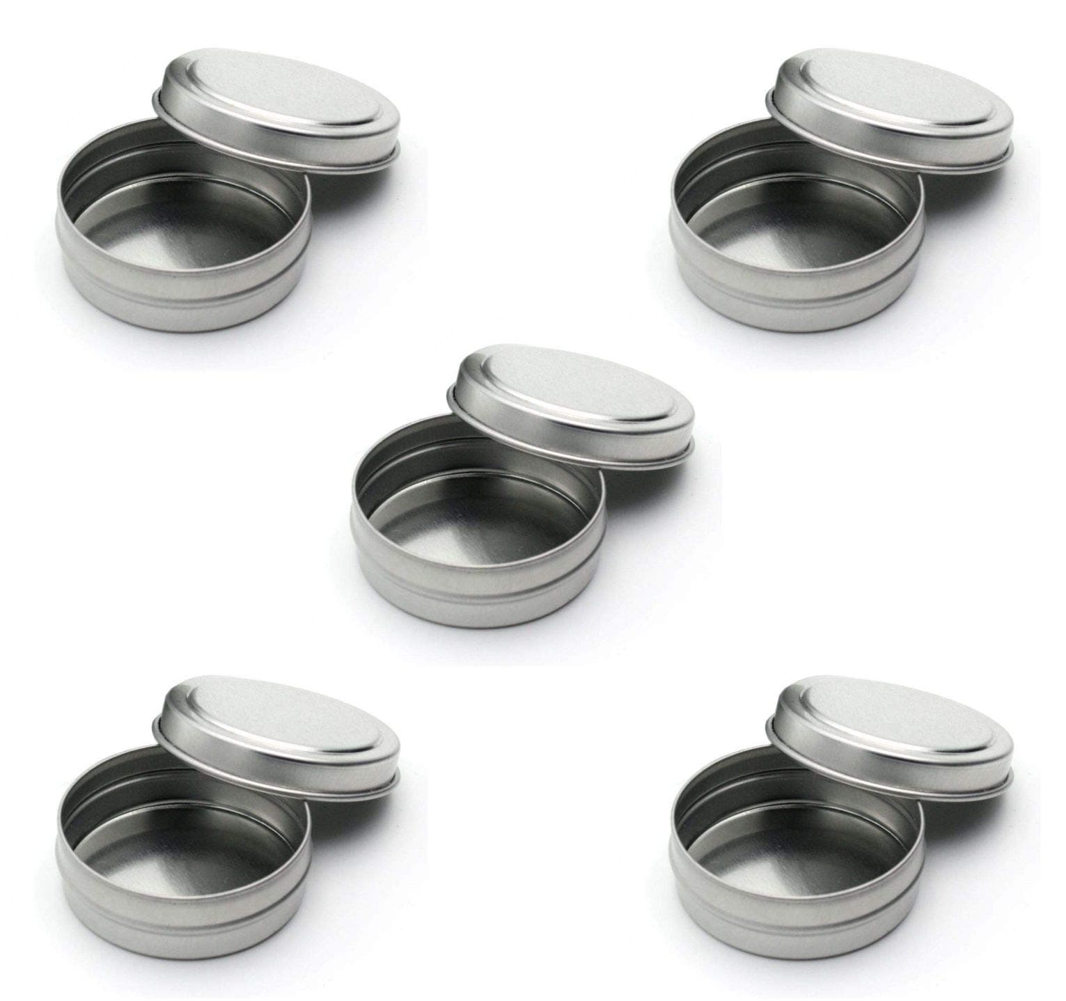 Empty Slip Slide Round Tin Containers for Lip Balm, Crafts, Cosmetic, Candles, Storage Kit 1/2 Oz (5)