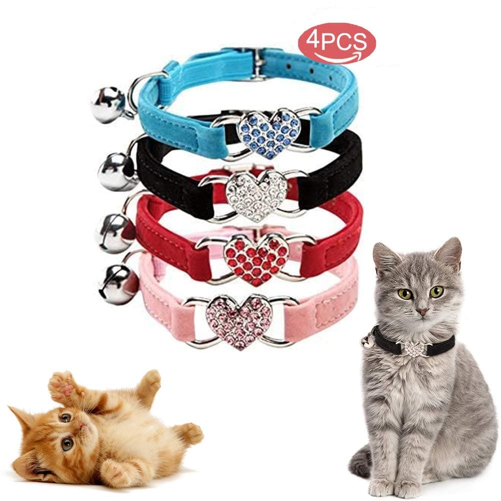 Lovely Kitten Collar, Cat Collar with Bell and Elastic Strap (Lovely heart-4pcs)