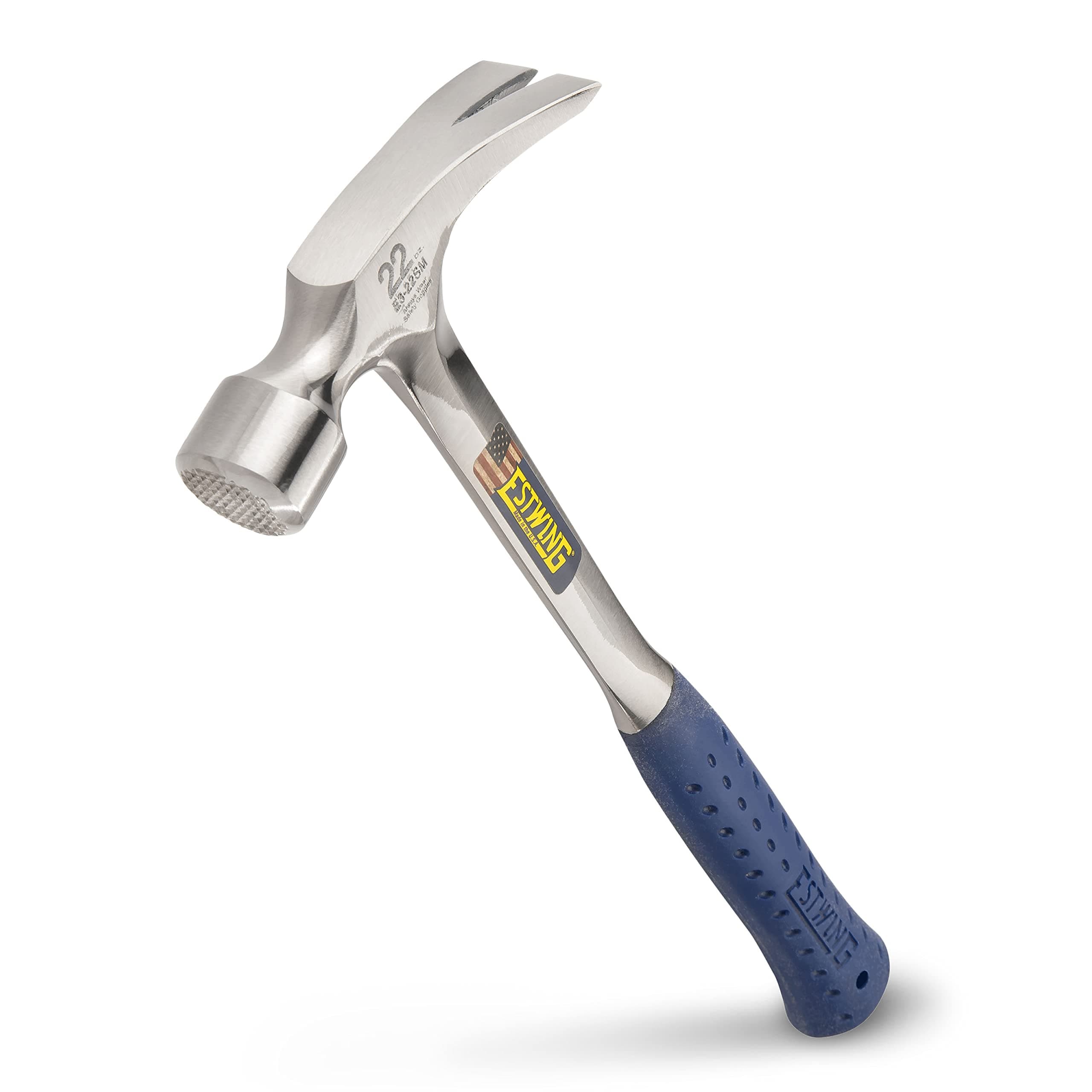 Framing Hammer - 22 oz Long Handle Straight Rip Claw with Milled Face & Shock Reduction Grip - E3-22SM