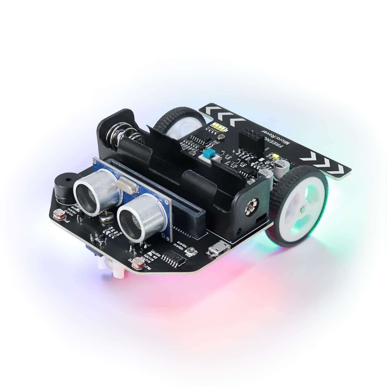 Micro:Rover Kit for BBC micro:bit (Not Included, Works with V1 & V2), Obstacle Avoidance, Light-tracing, Line-tracking, Remote Control, Playing Melody, Colorful lights, Blocks and Python Code