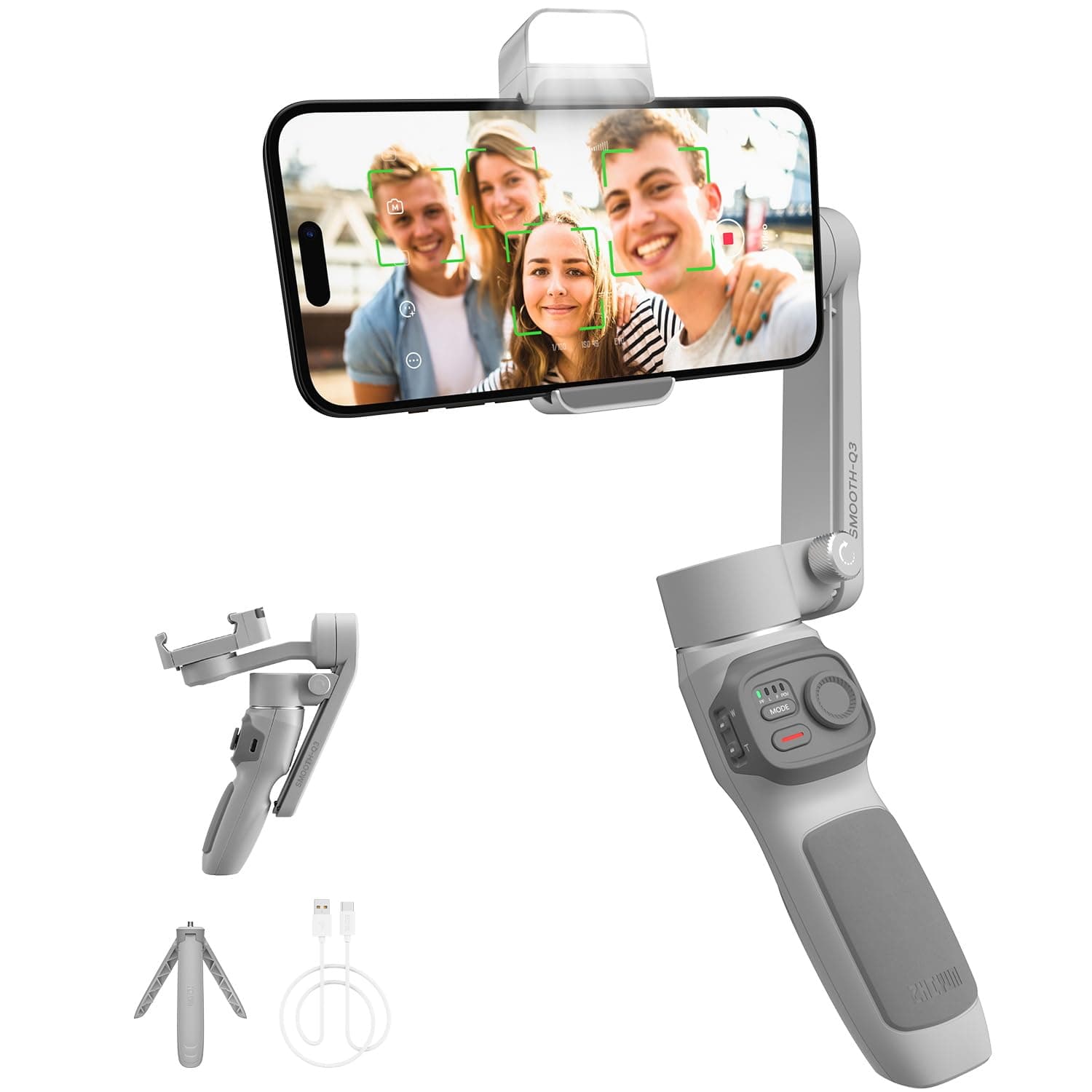 Smooth Q3, 3-Axis Gimbal Stabilizer for Smartphone with Fill Light and Tripod, Auto Inception Dolly-Zoom Time-Lapse, Portable and Foldable, Gesture Control, Android and iPhone Gimbal